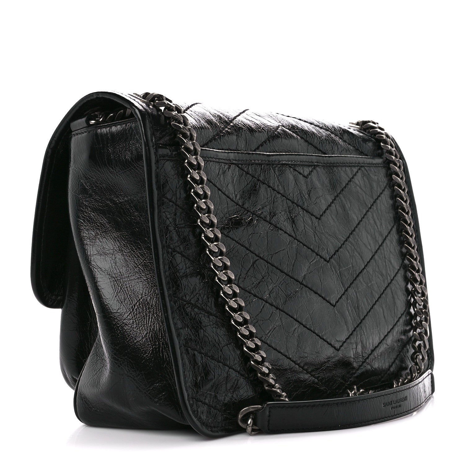 Saint Laurent Crinkled Calfskin Matelasse Monogram Medium Niki Chain Satchel Black 3 of 11