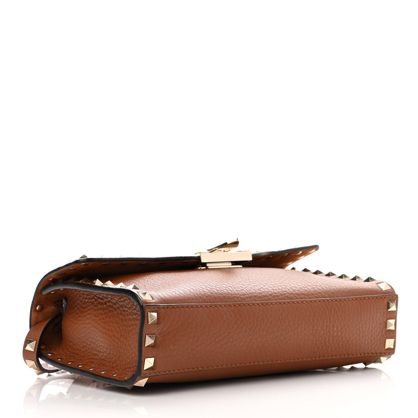 Pebbled Calfskin Medium Rockstud Flip Lock Crossbody Bag Bright Cognac