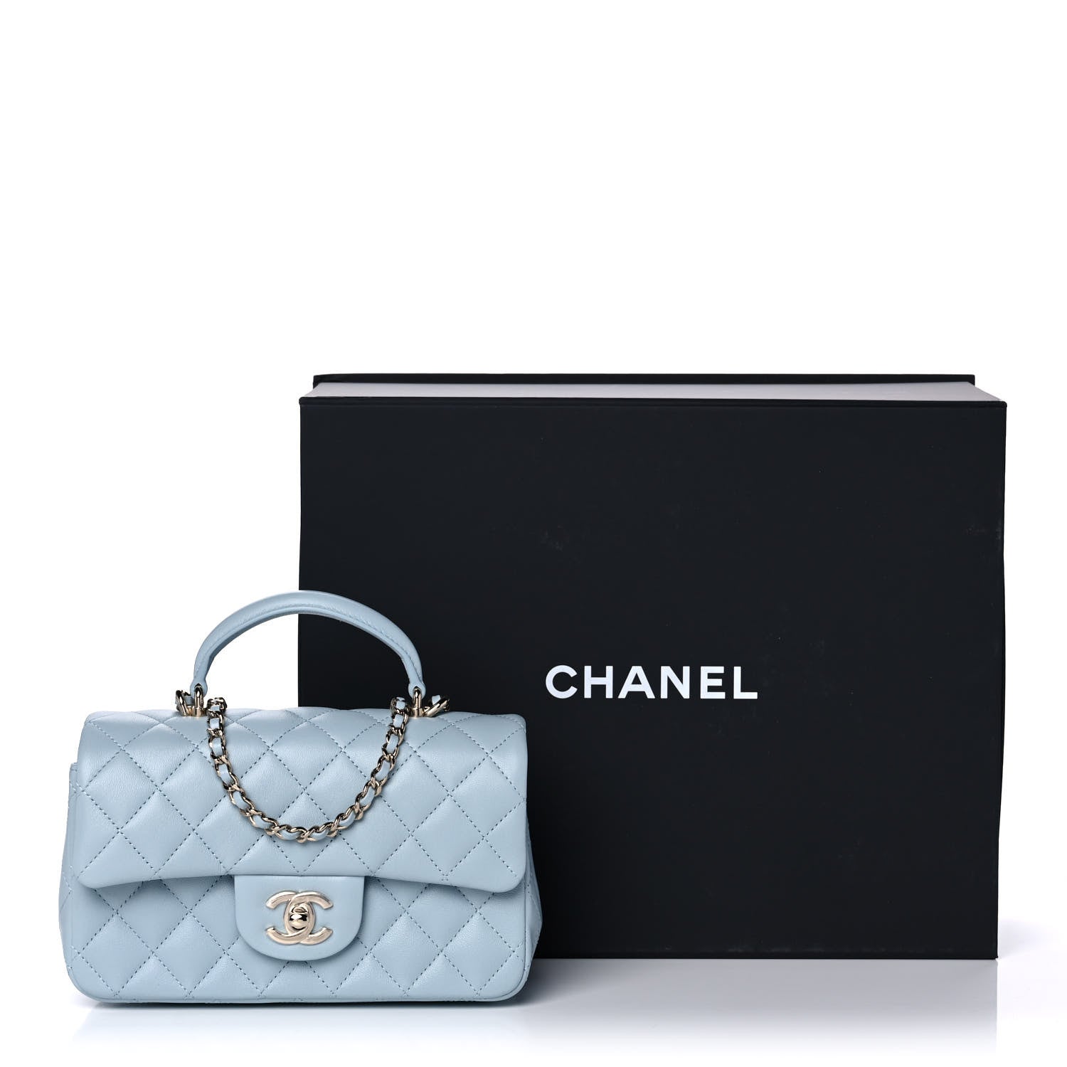 Chanel Lambskin Quilted Mini Top Handle Rectangular Flap Light Blue 12 of 12