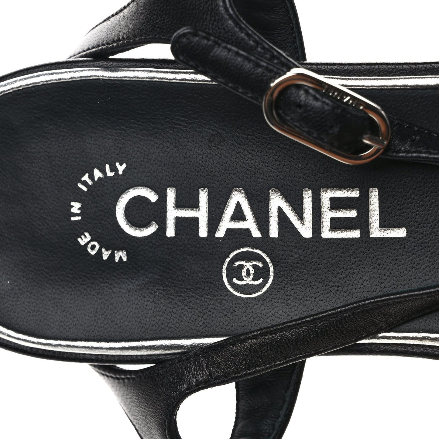 Lambskin CC Chain Thong Sandals 40 Black