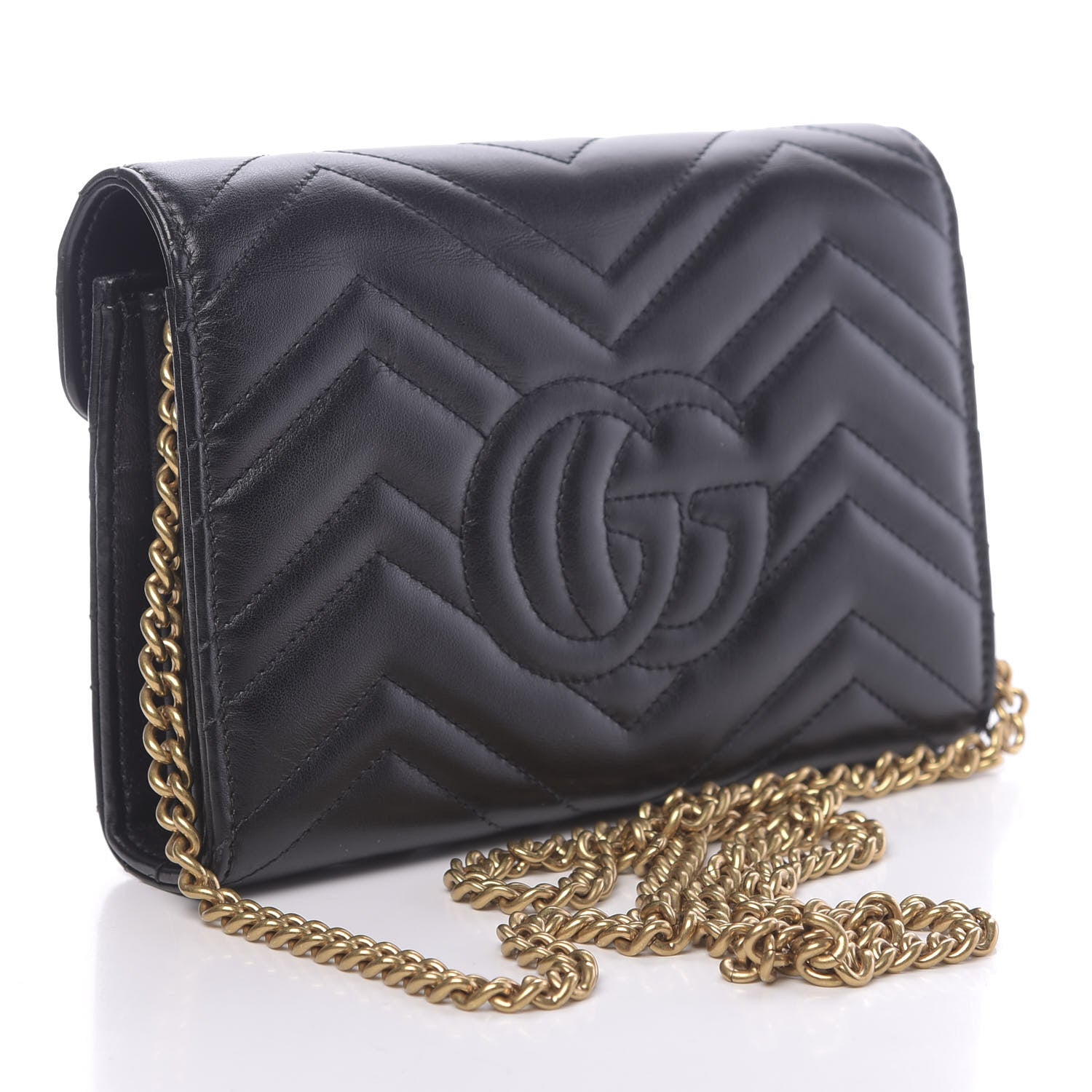 Gucci Calfskin Matelasse GG Marmont Chain Wallet Black 3 of 15