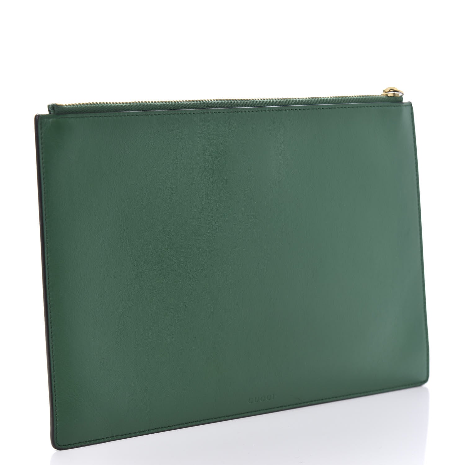 Gucci Calfskin Embroidered Large L'Aveugle Par Amour Zip Pouch Green 3 of 10