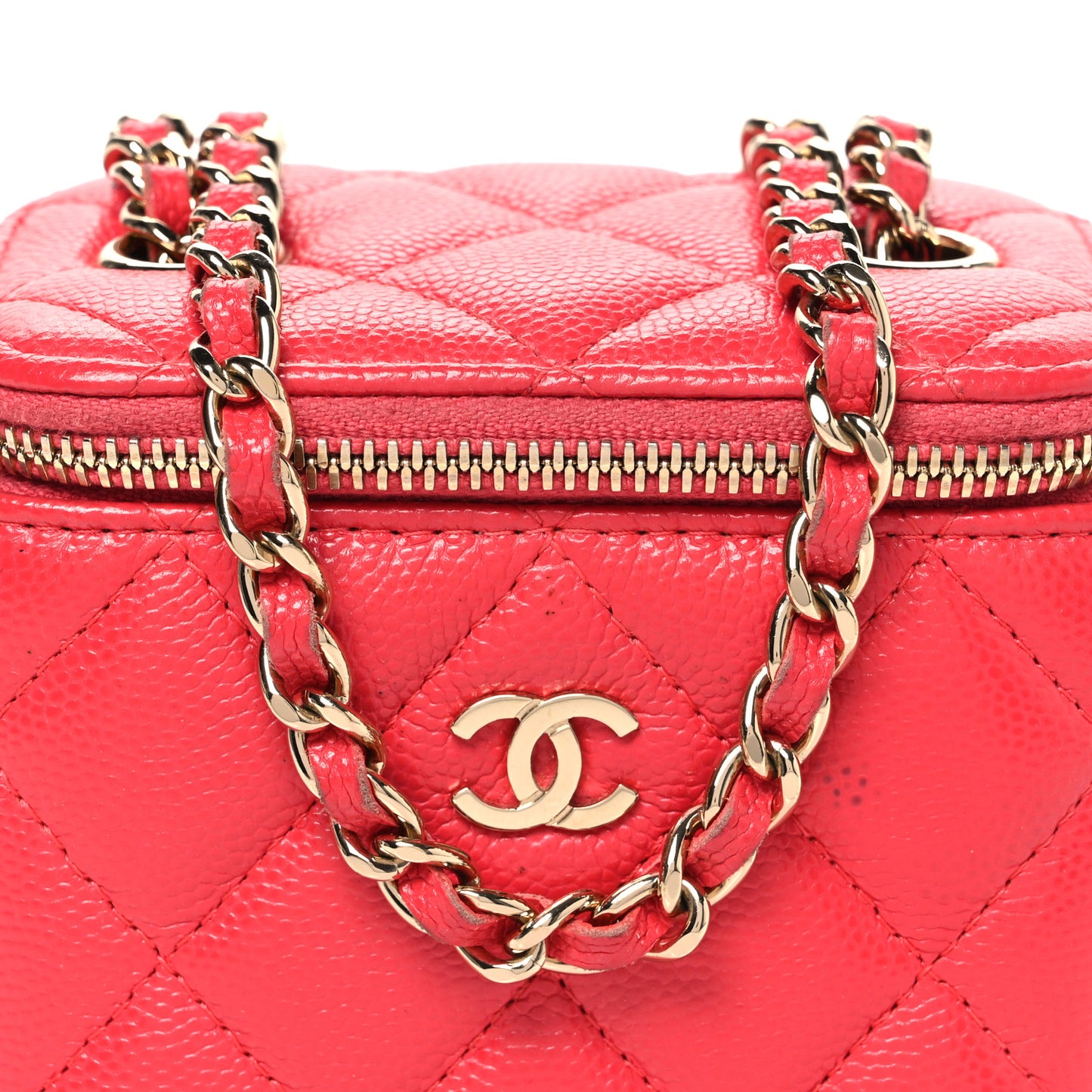 Caviar Quilted Mini Vanity Case With Chain Red
