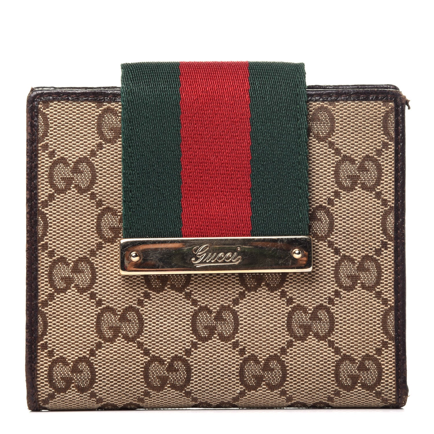 Gucci Monogram Web Ladies Web French Wallet Brown 1 of 13