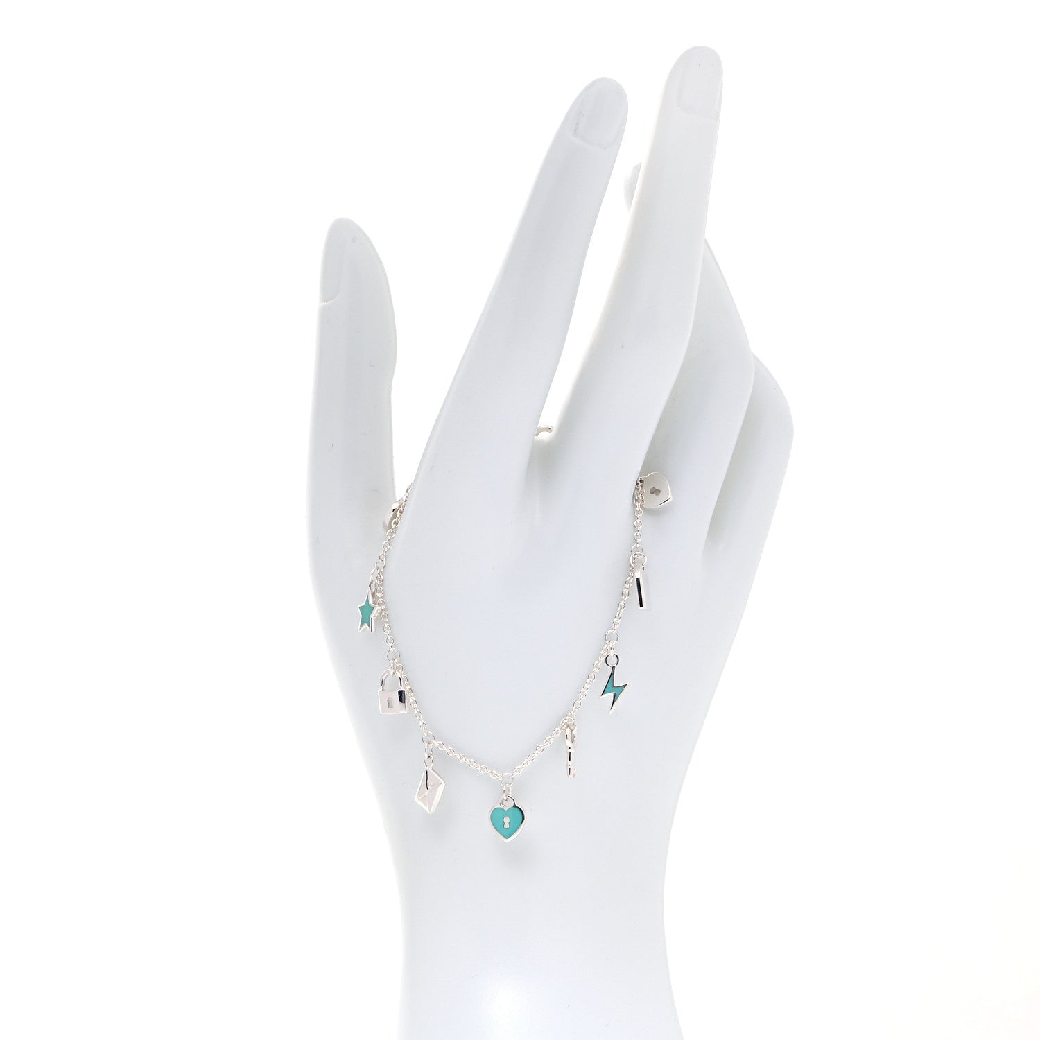 Tiffany Sterling Silver Enamel Love Notes Charm Bracelet Blue 2 of 6