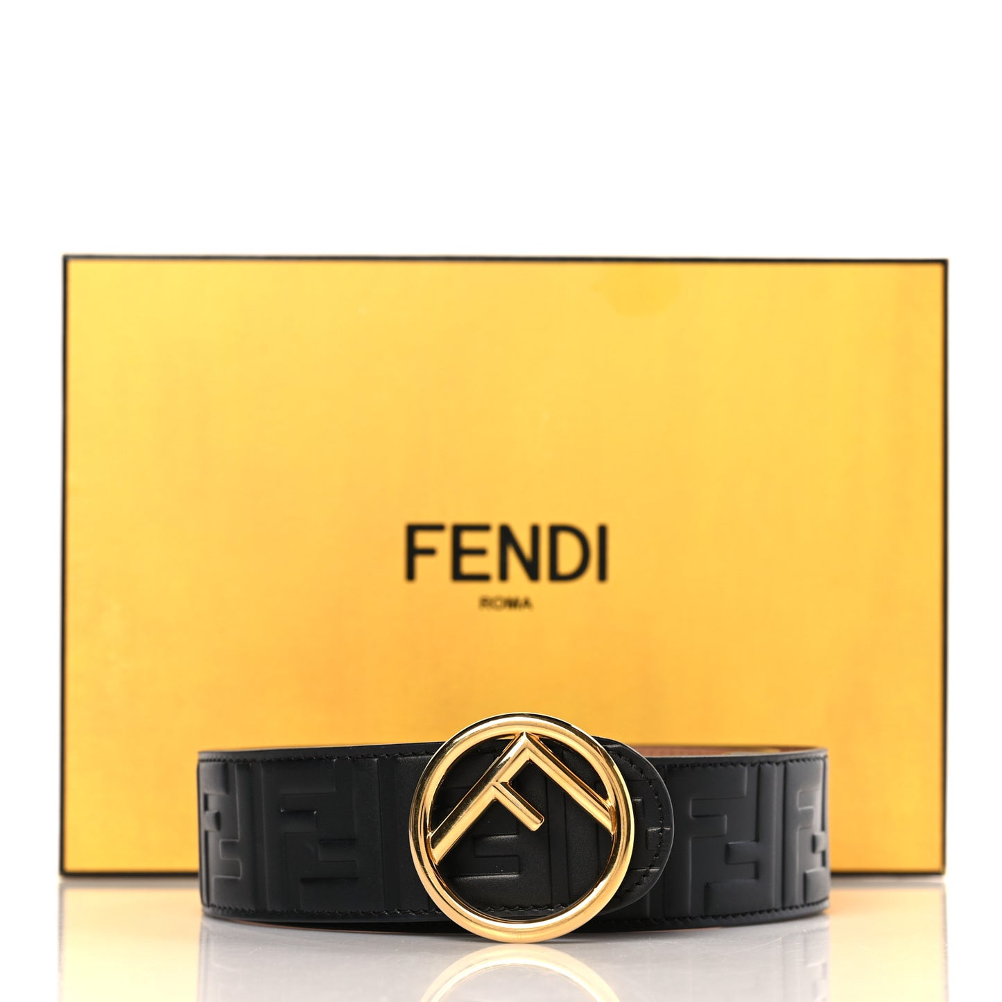 Calfskin F is Fendi FF 1974 Embossed Belt 90/36 Black