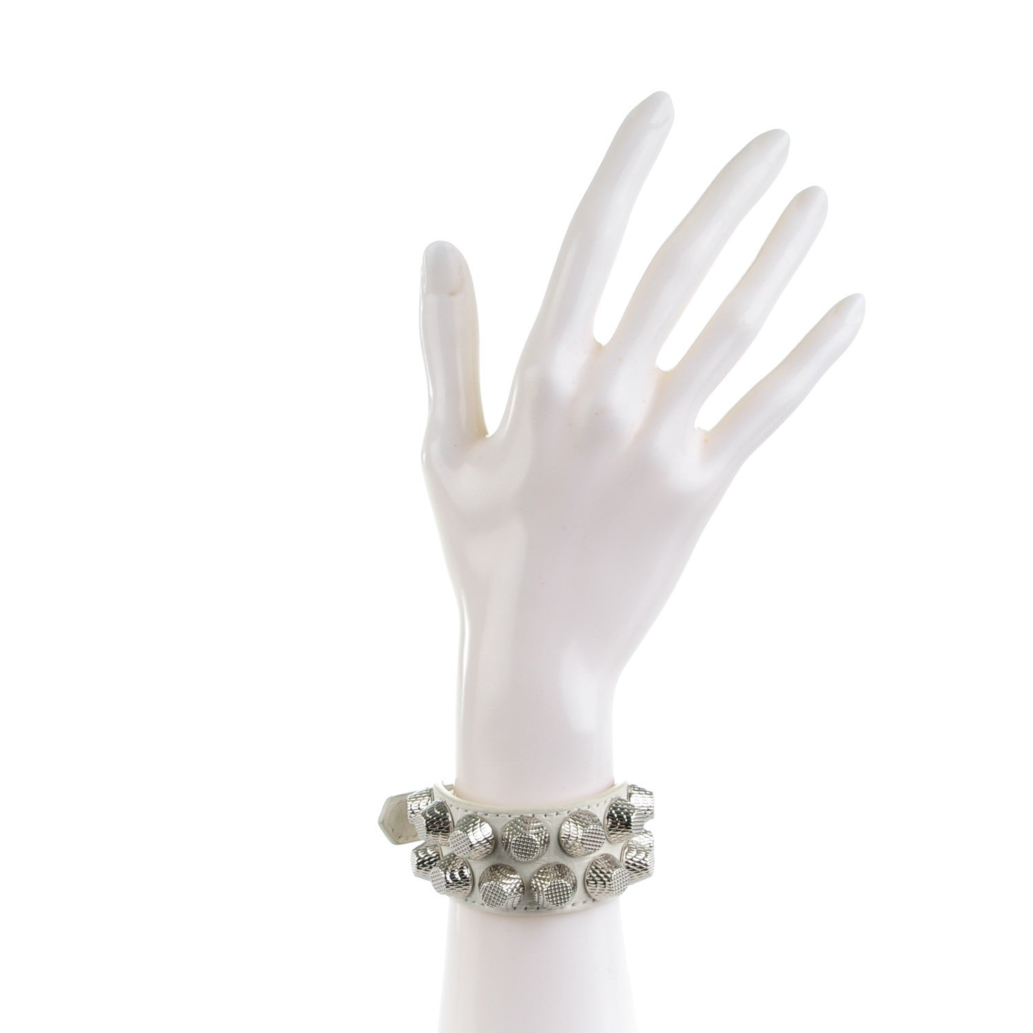 Balenciaga Agneau Giant Silver Hardware Two Row Stud M Bracelet White Light 2 of 5