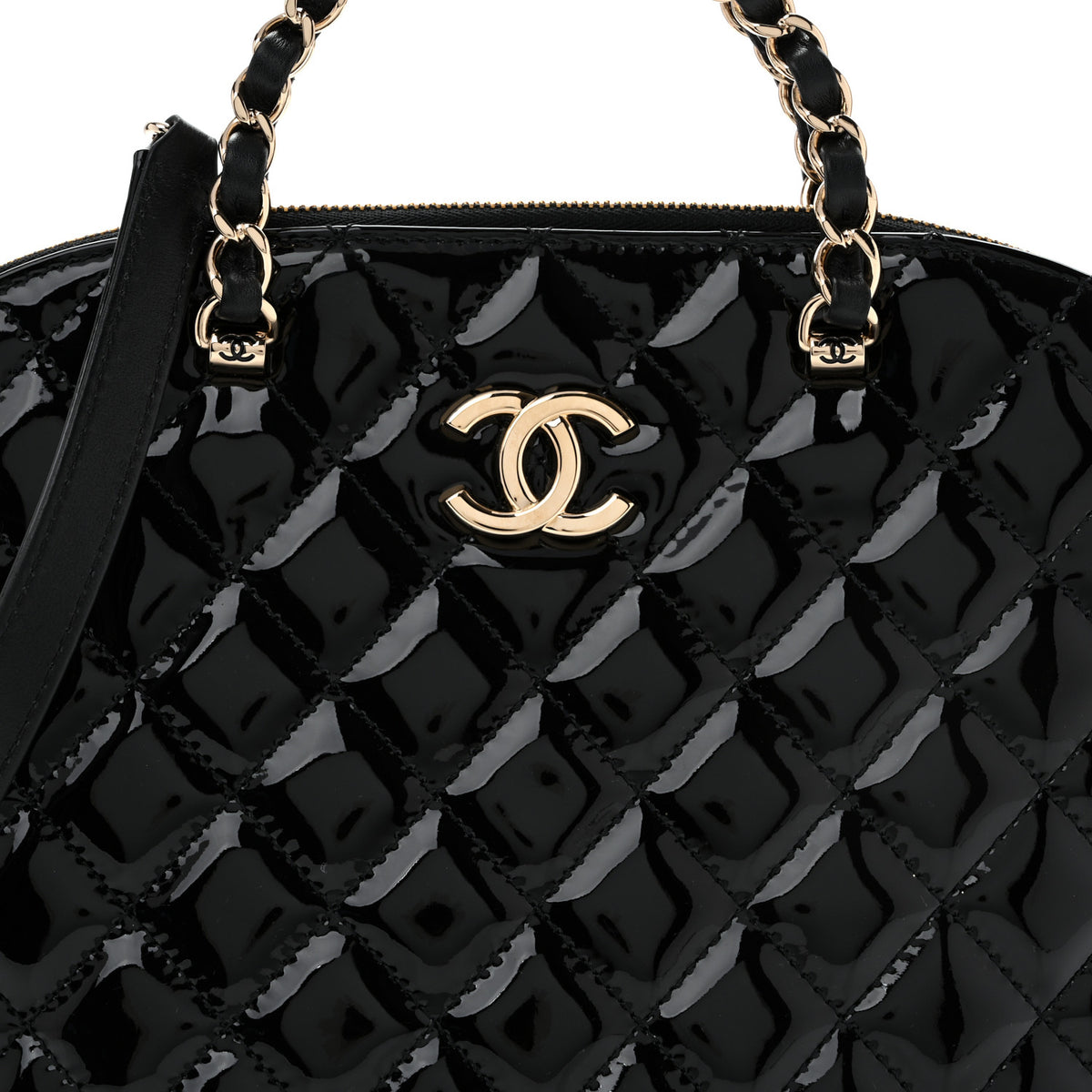 Patent Quilted Shiny Coco Small Shopping Bag Black