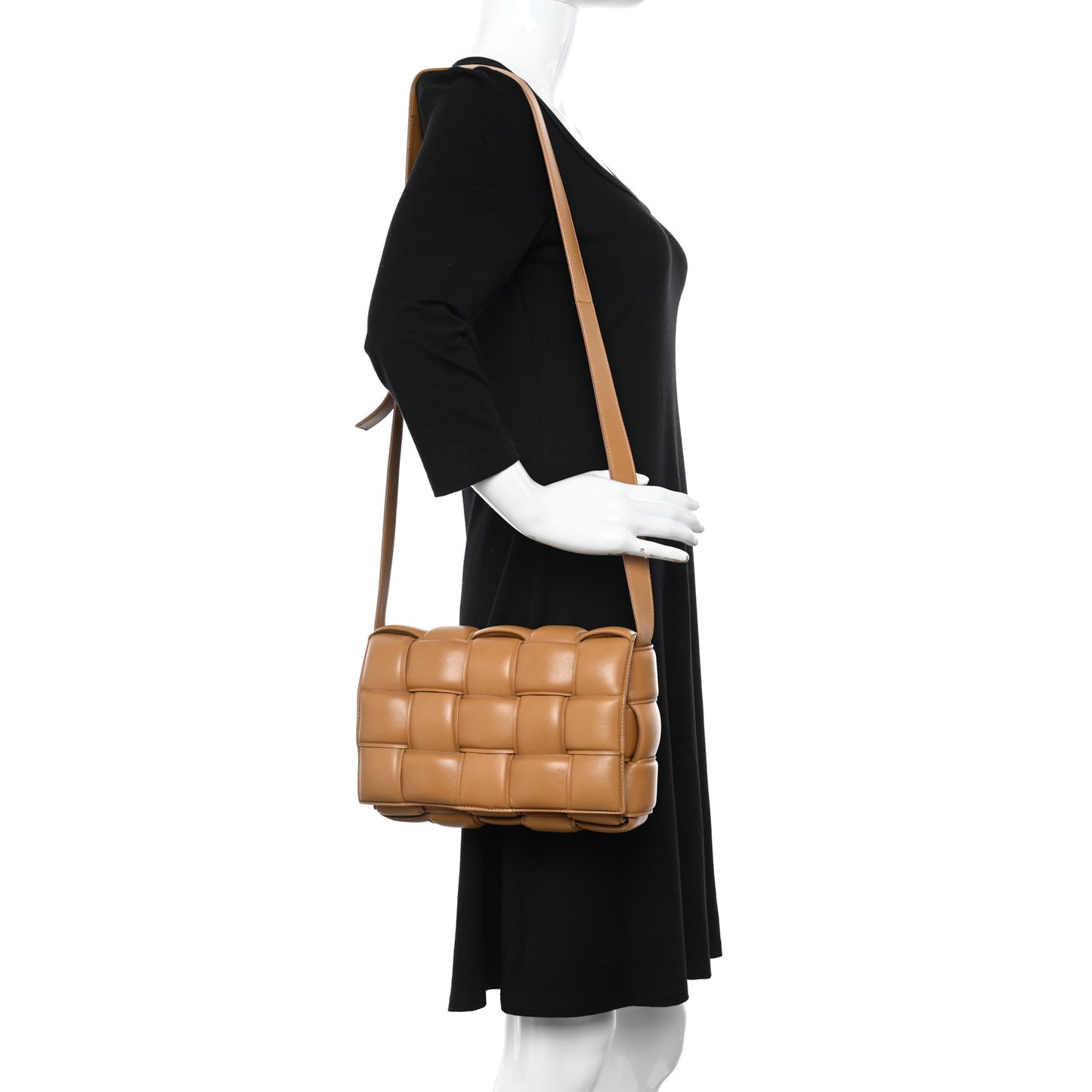 Nappa Maxi Intreccio Padded Cassette Crossbody Bag Caramel
