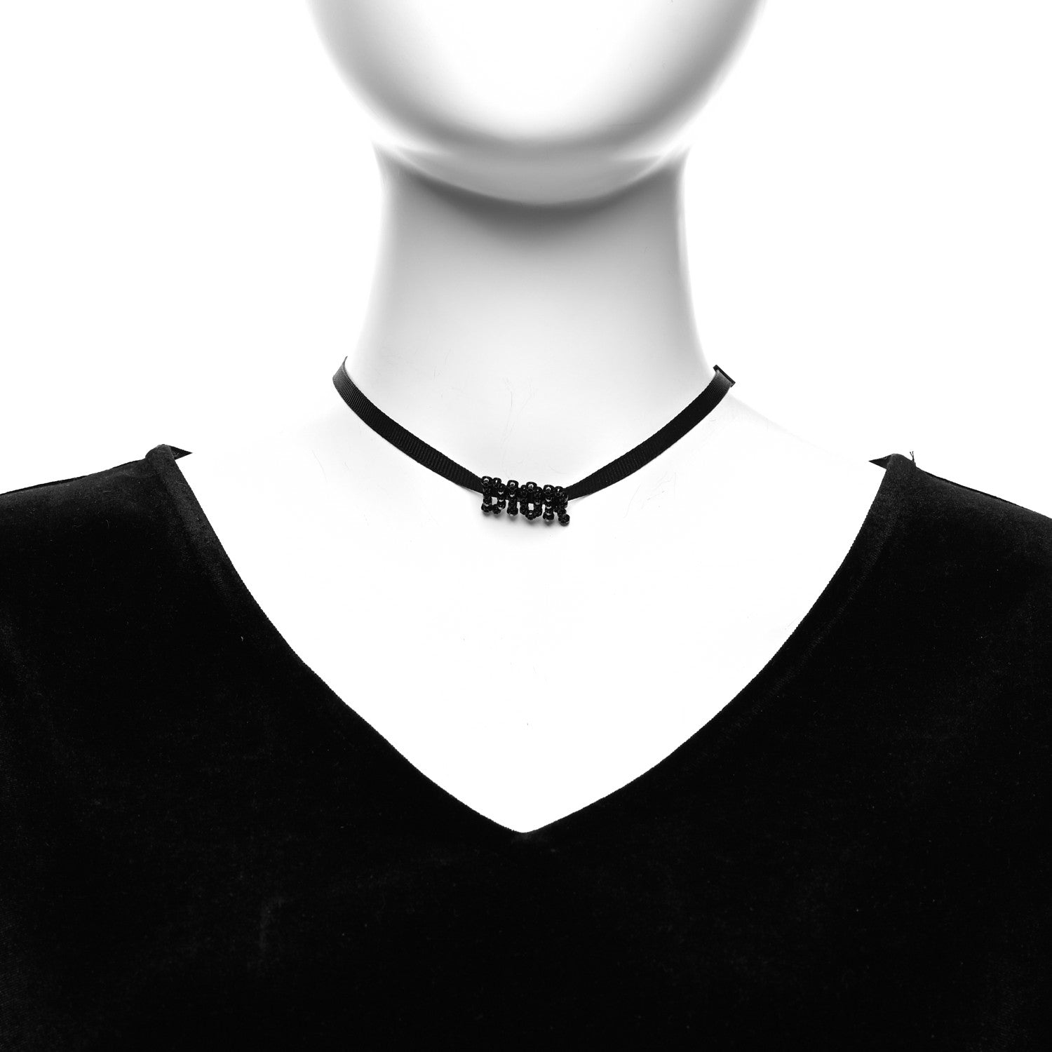 Christian Dior Grosgrain Ribbon Crystal J'Adior Logo Choker Necklace Black 2 of 5