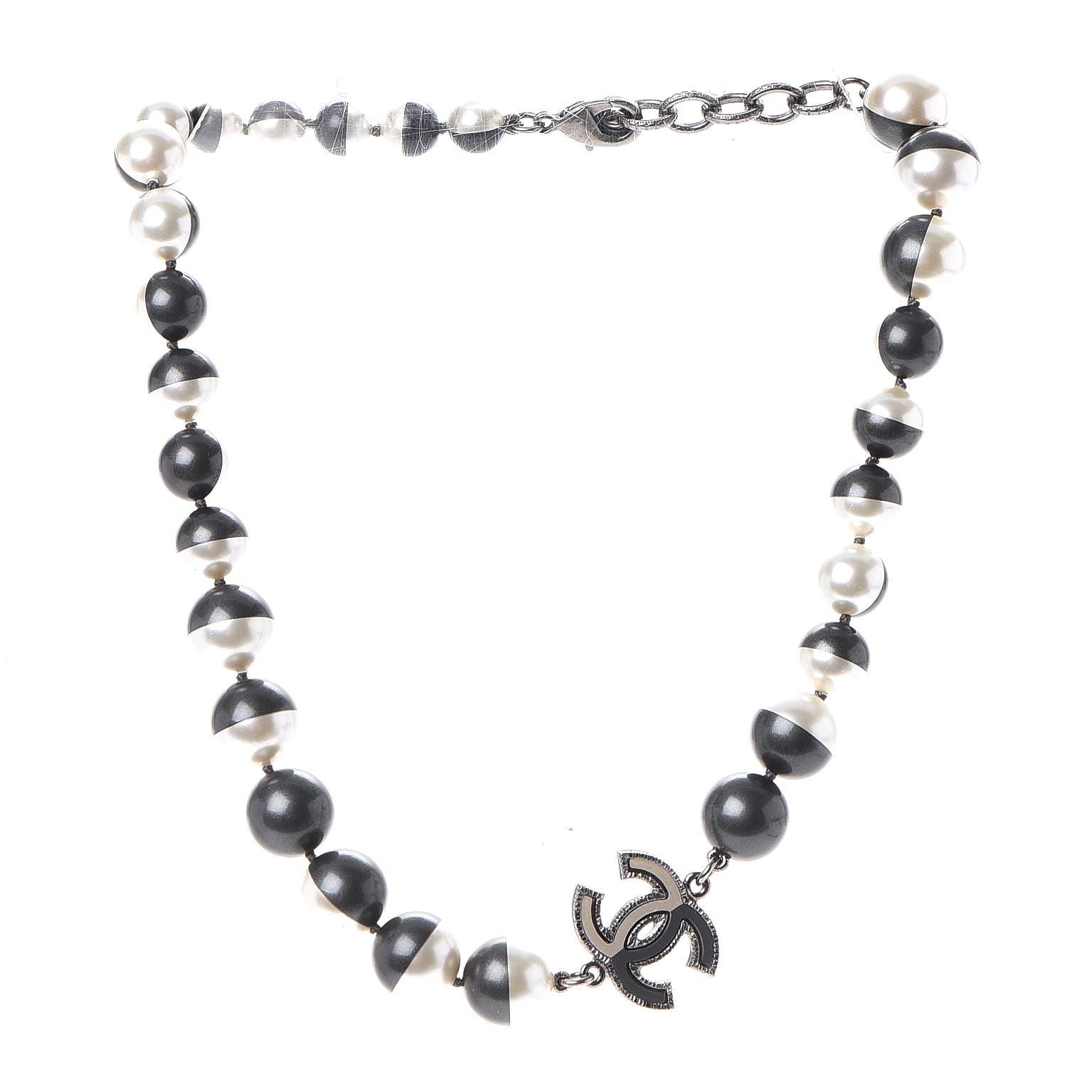 Chanel Ruthenium Resin Bead CC Choker Necklace Dark Grey 3 of 6