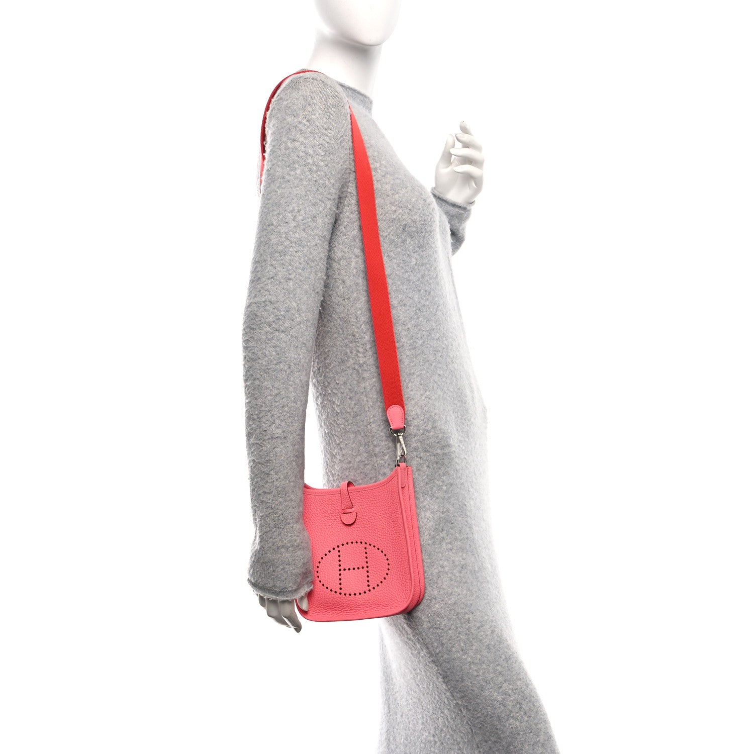 Hermes Taurillon Clemence Amazone Evelyne TPM Rose Azalee Rouge Pivoine 2 of 11