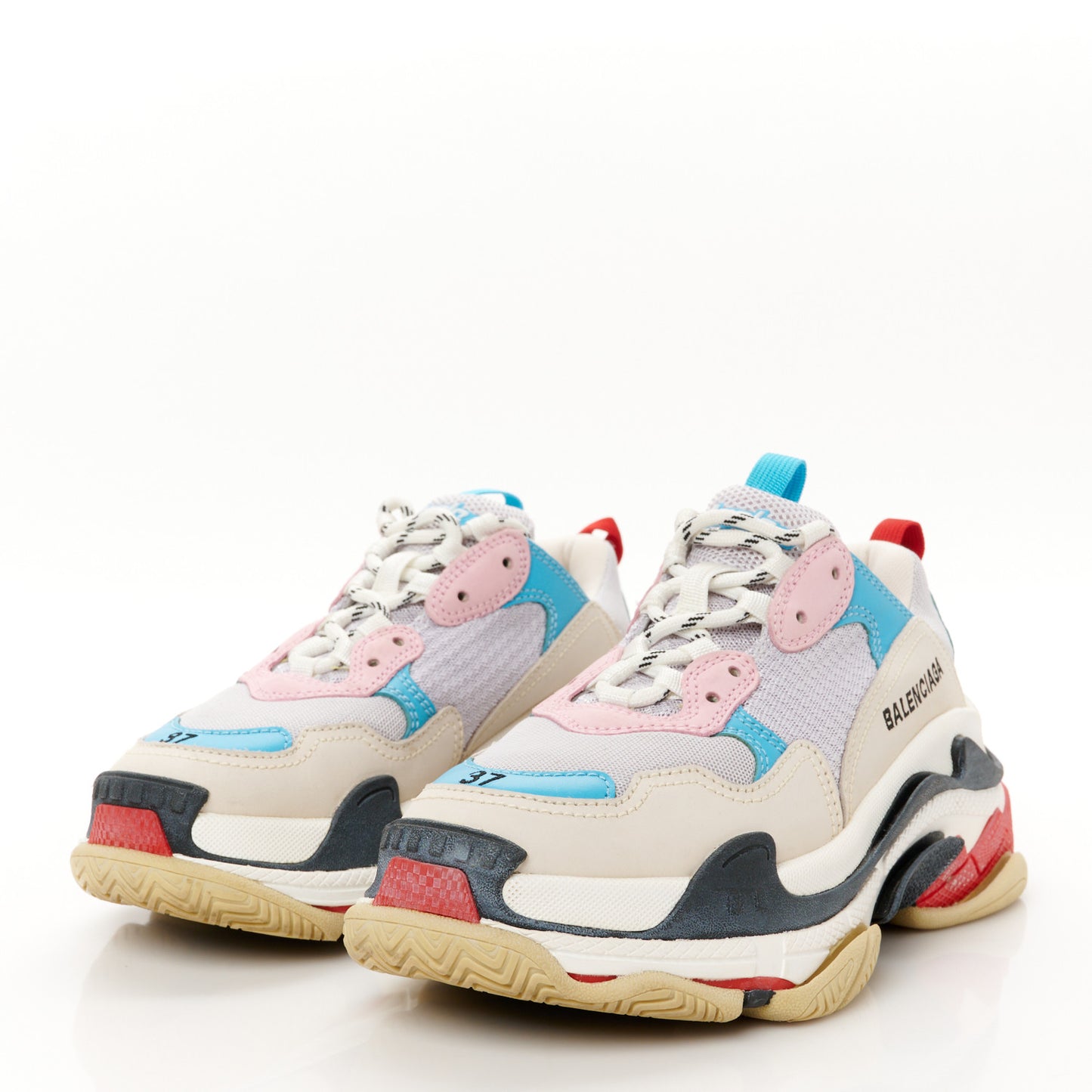 Fabric Mesh Washed Effect Womens Triple S Sneakers 37 Pink White Blue