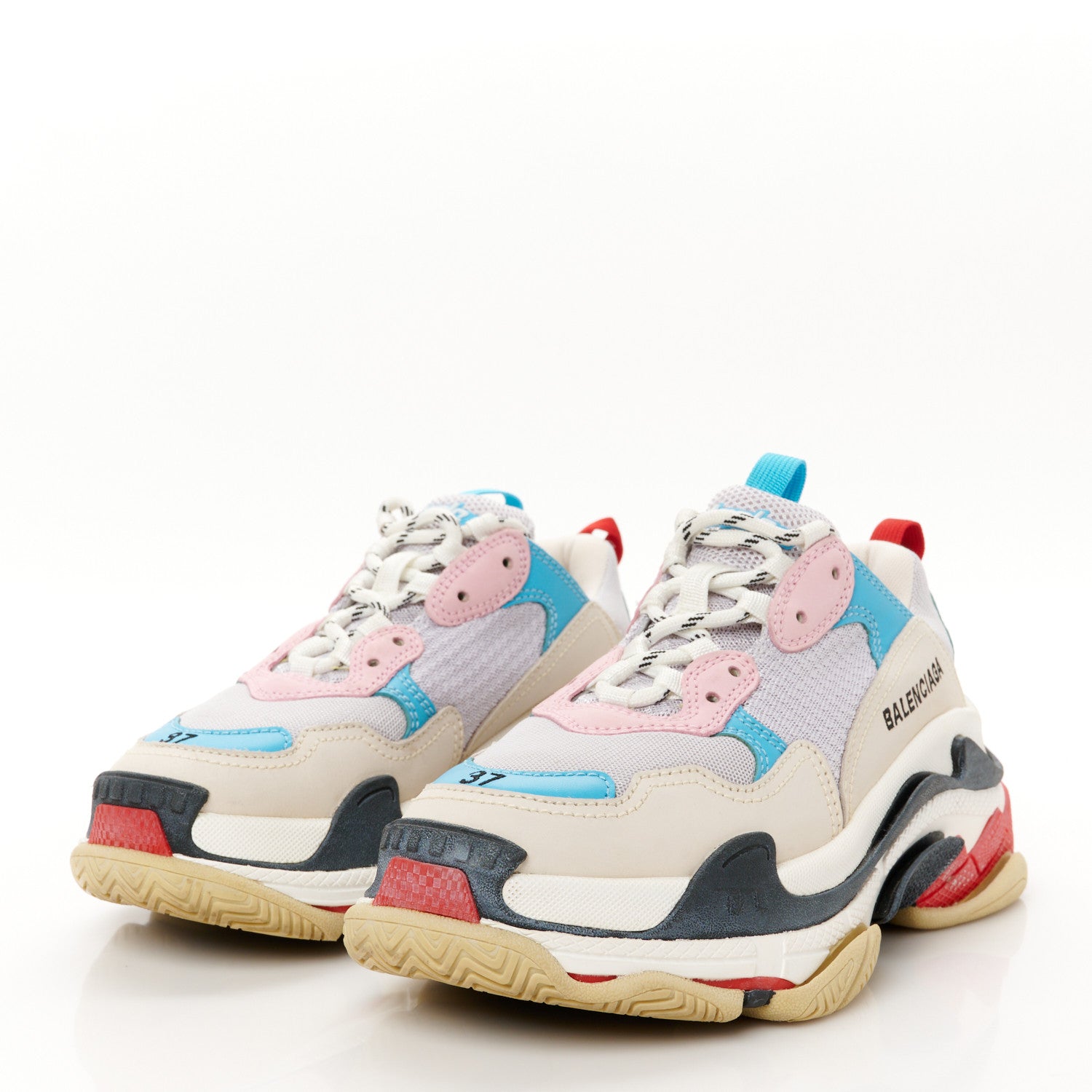 Balenciaga Fabric Mesh Washed Effect Womens Triple S Sneakers 37 Pink White Blue 4 of 10