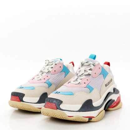 Balenciaga Fabric Mesh Washed Effect Womens Triple S Sneakers 37 Pink White Blue 4 of 10