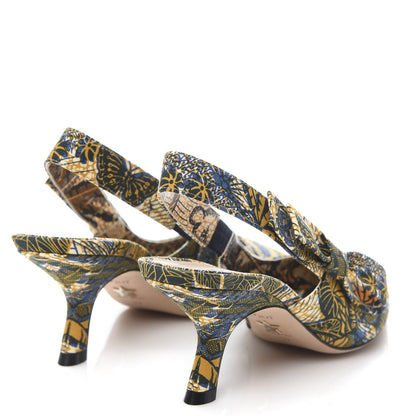 Christian Dior Toile De Jouy Sweet D Slingback Pumps 37 Blue Yellow 4 of 9