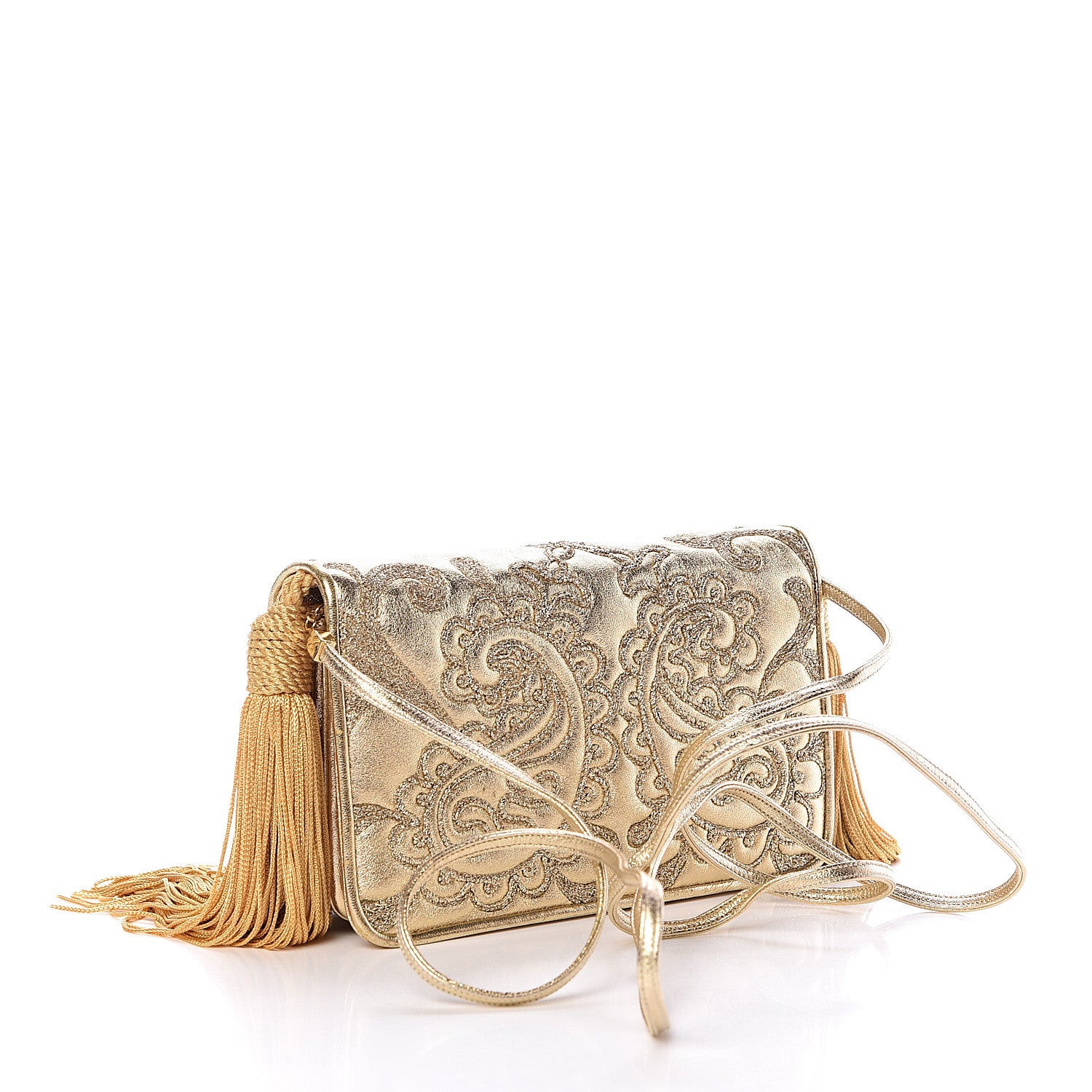 Judith Leiber Metallic Calfskin Embroidered Tassel Shoulder Bag Gold 3 of 11