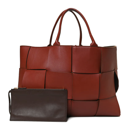 Bottega Veneta Nappa Maxi Intrecciato Mens Arco Tote Red Brown 1 of 12
