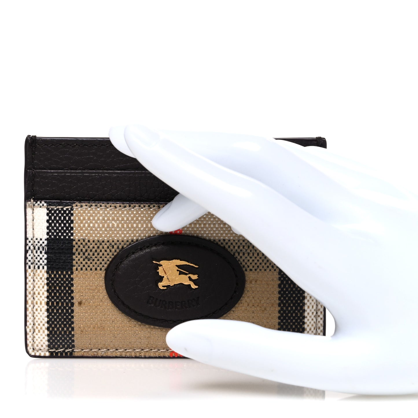 Grained Calfskin Jacquard Woven Vintage Check Highlands Card Case Sand