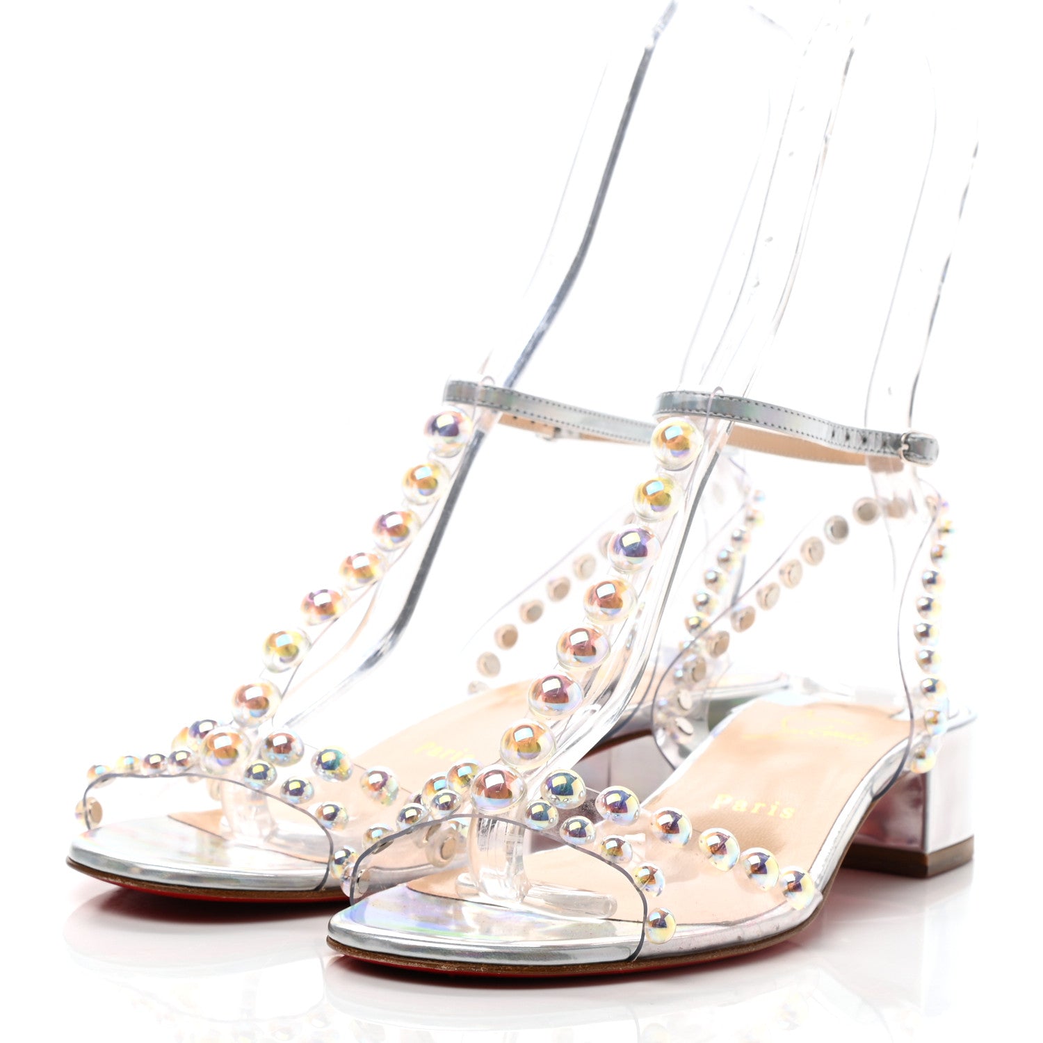 Christian Louboutin Iridescent Patent PVC Faridaravie 25 Sandals 38 Silver 3 of 9
