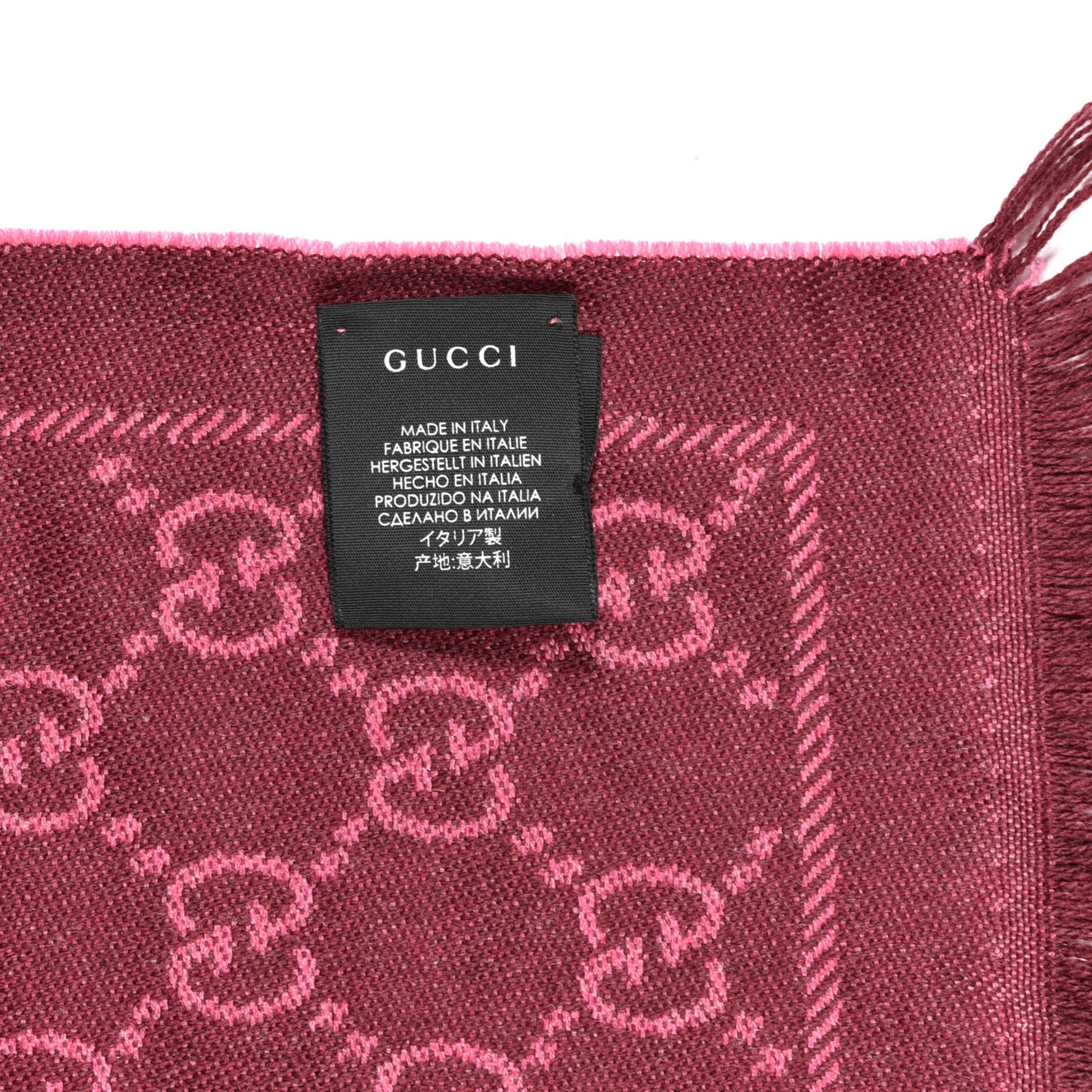 Wool Jacquard Monogram Reversible Stencil Fringe Scarf Pink Red