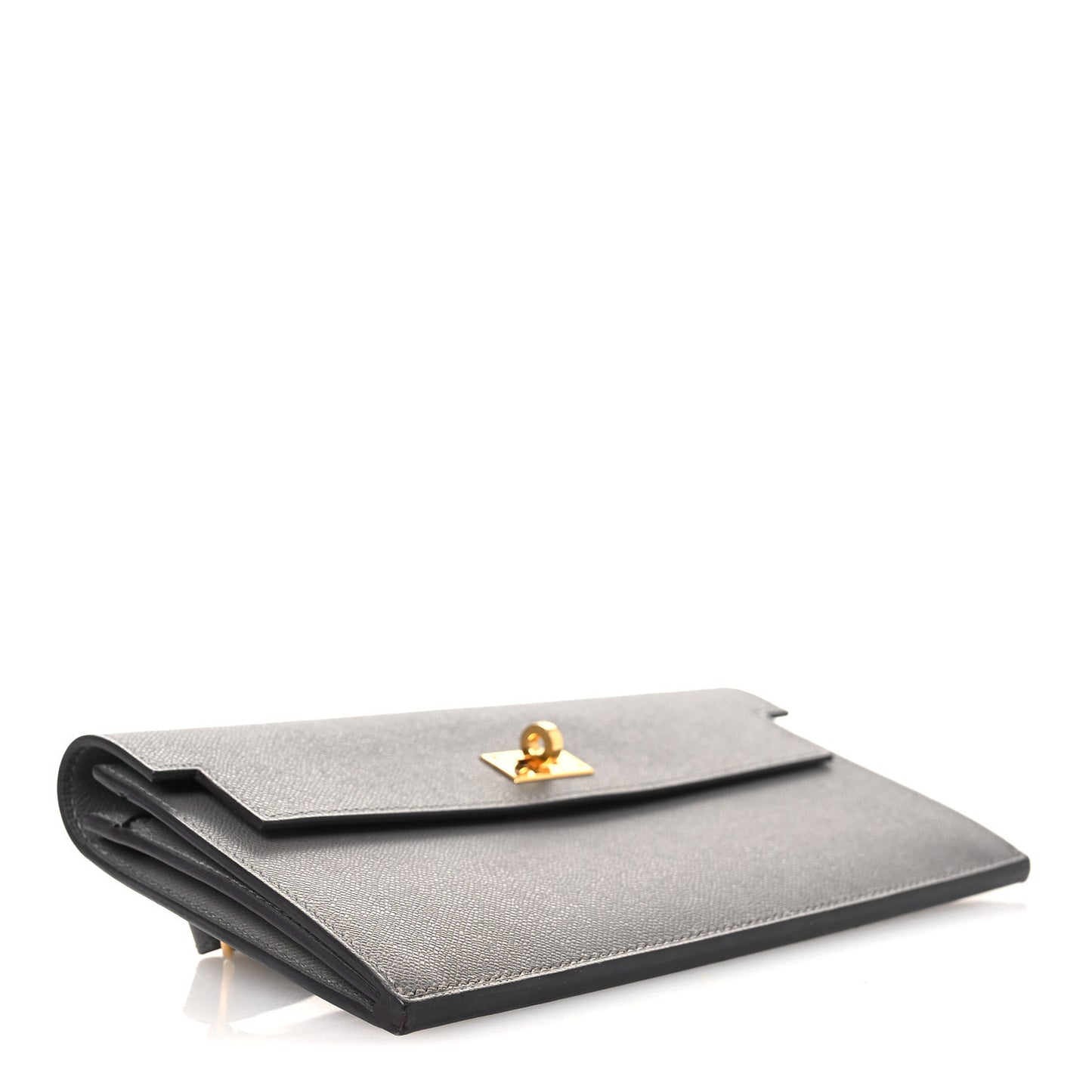 Madame Calfskin Kelly Pocket Long Wallet Gris Meyer