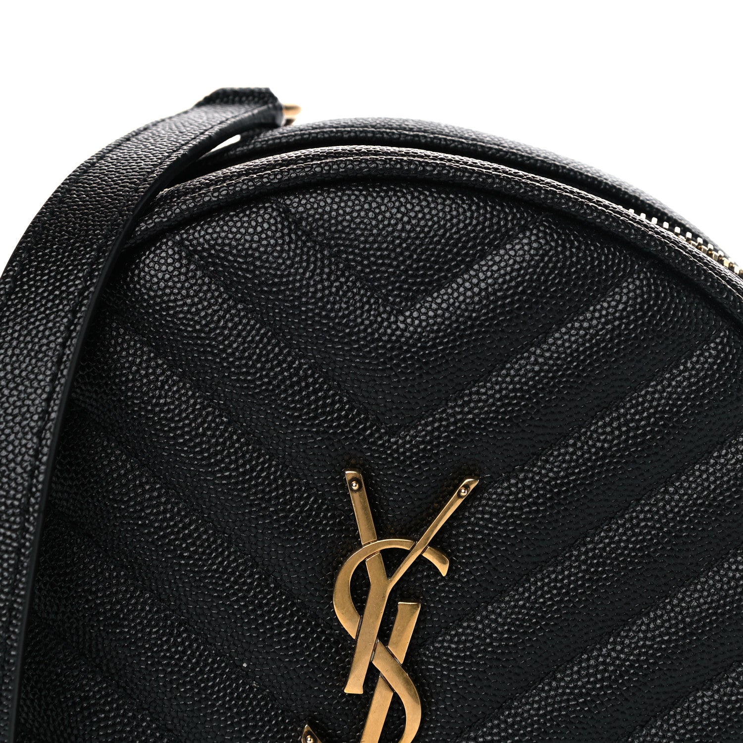 Saint Laurent Grain De Poudre Matelasse Chevron Quilted Round Vinyle Camera Bag Black 7 of 7