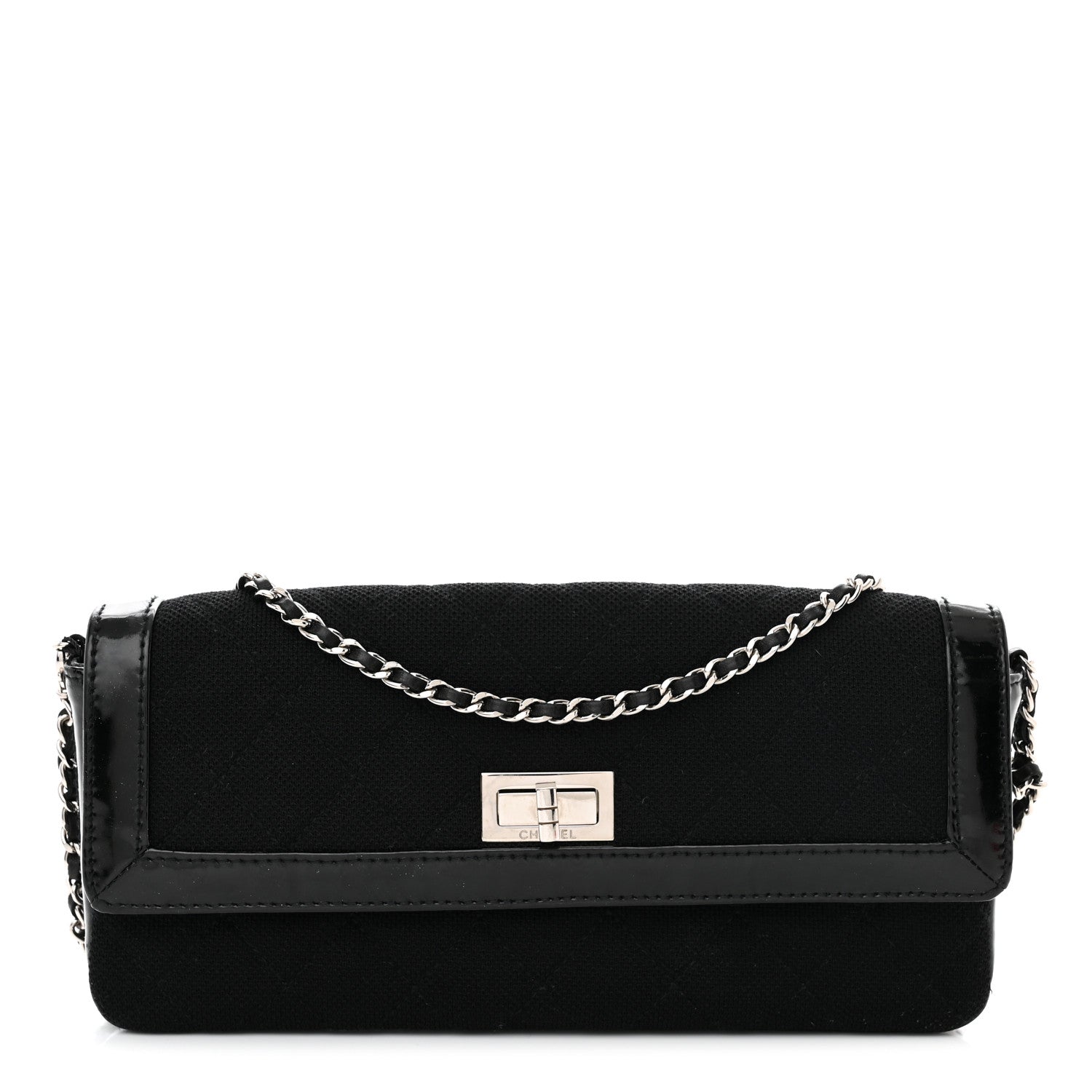 Chanel Jersey Patent Quilted 2.55 Reissue East West Flap Black 1 of 13