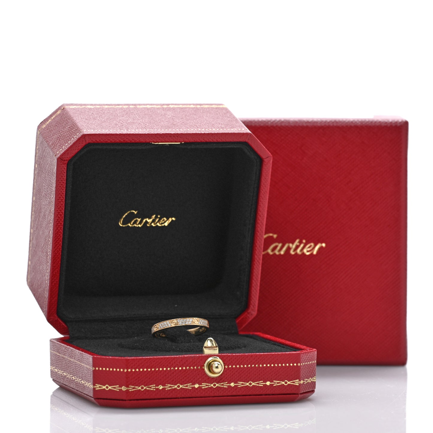 18K Yellow Gold Diamond 2.6mm LOVE Paved Band Ring 53 6.5