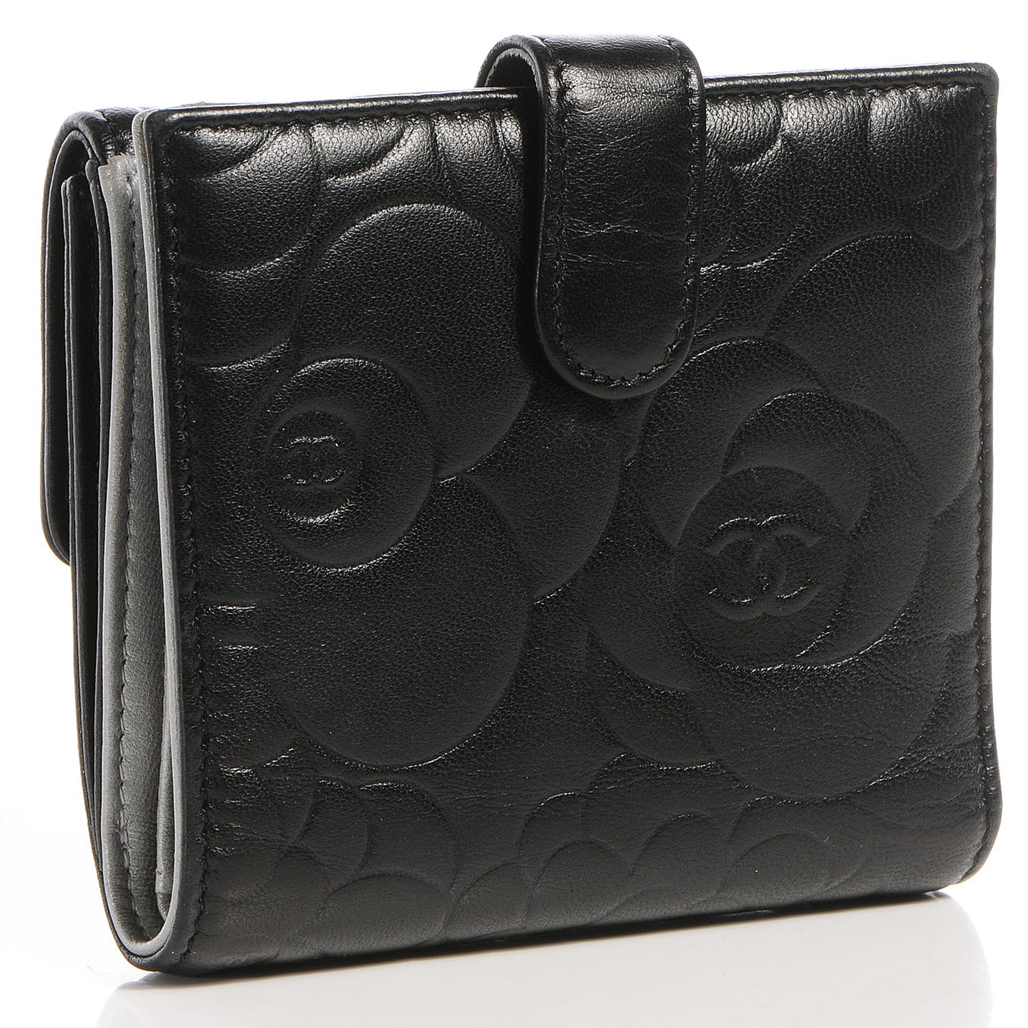 Lambskin Camellia French Wallet Black