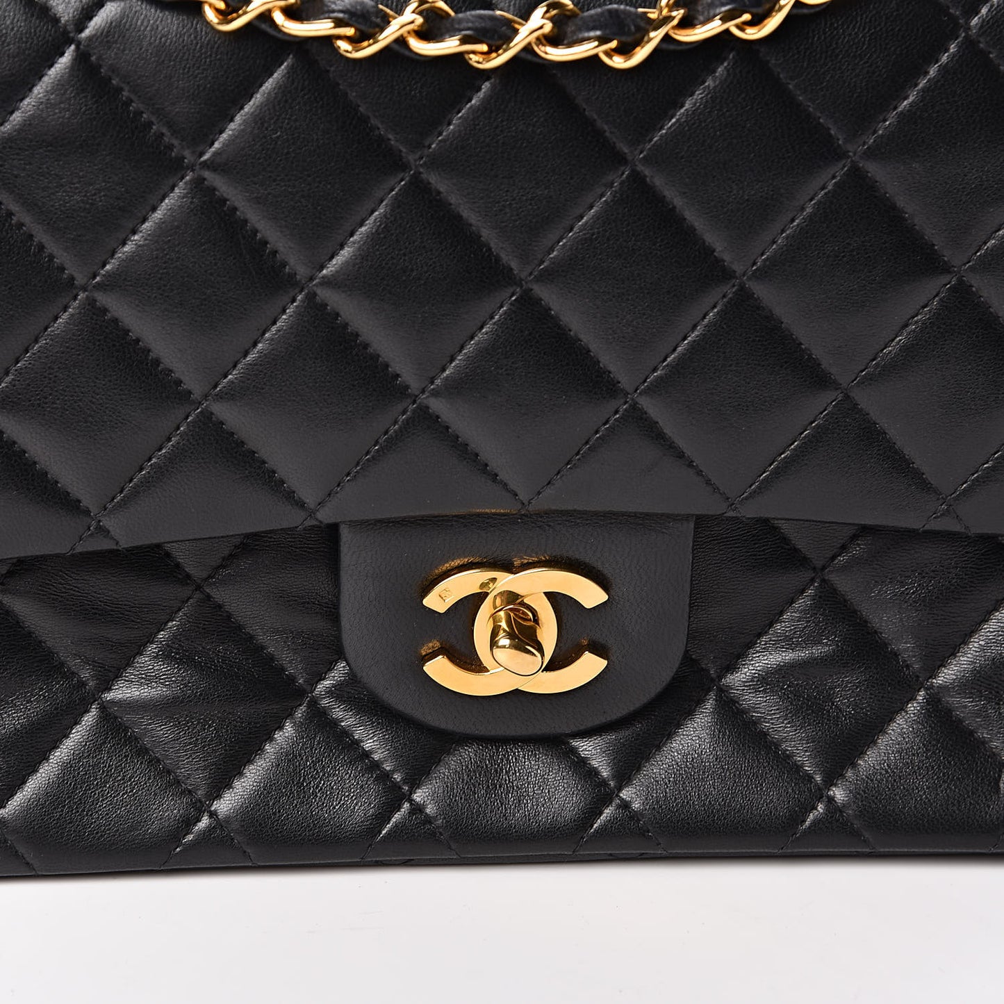Lambskin Quilted Medium Double Flap Black