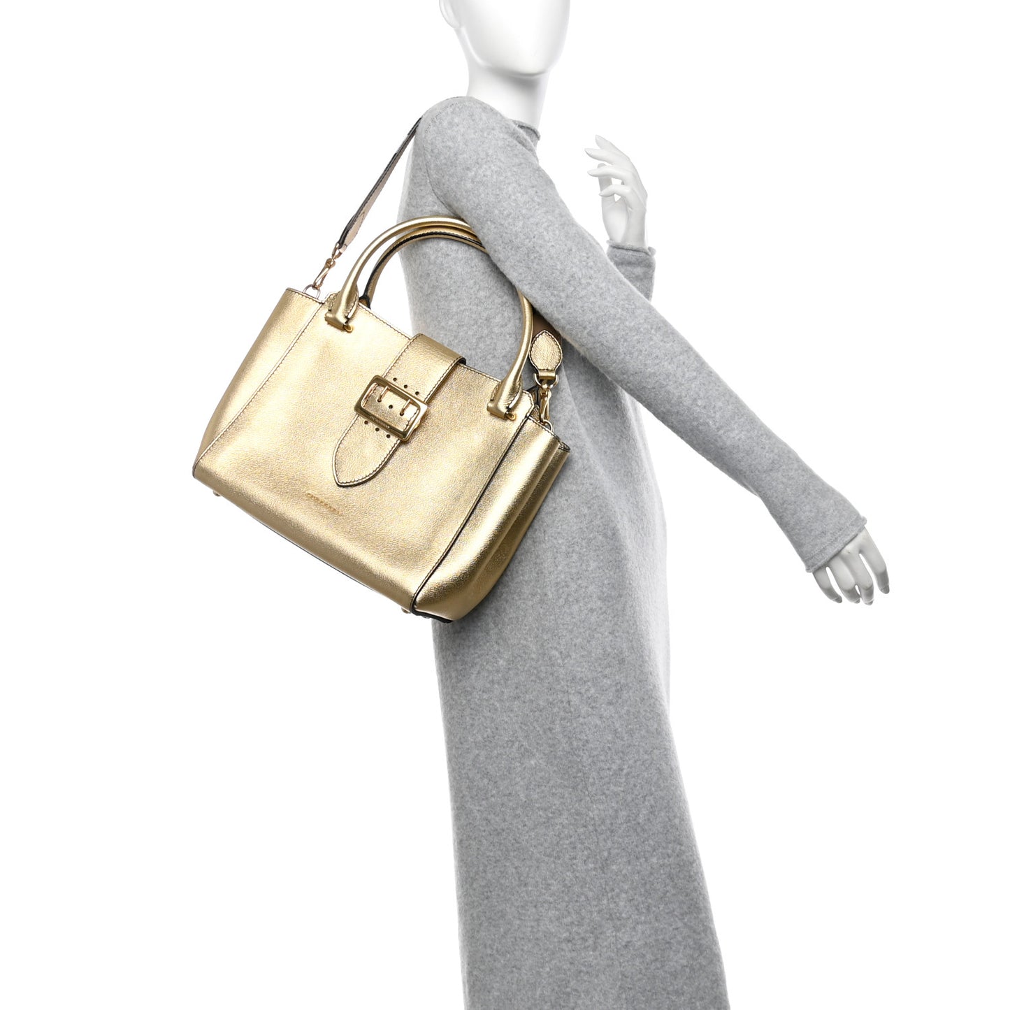 Metallic Soft Grain Calfskin Medium Buckle Tote Gold