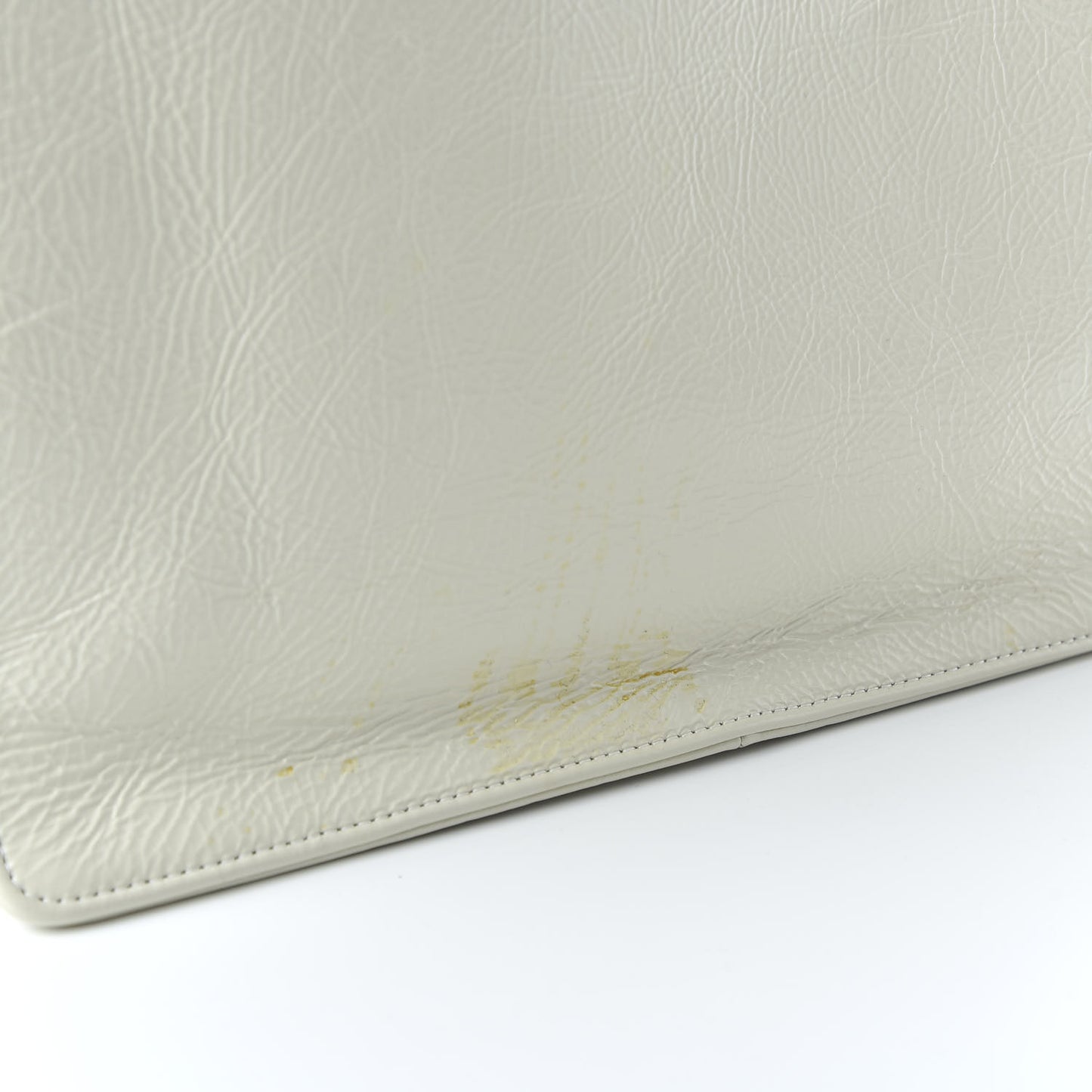 Shiny Aged Calfskin North South Shopping Bag White