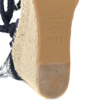 Christian Dior Canvas Embroidered Granville Ankle Tie Espadrille Wedges 40 Indigo Blue 9 of 13