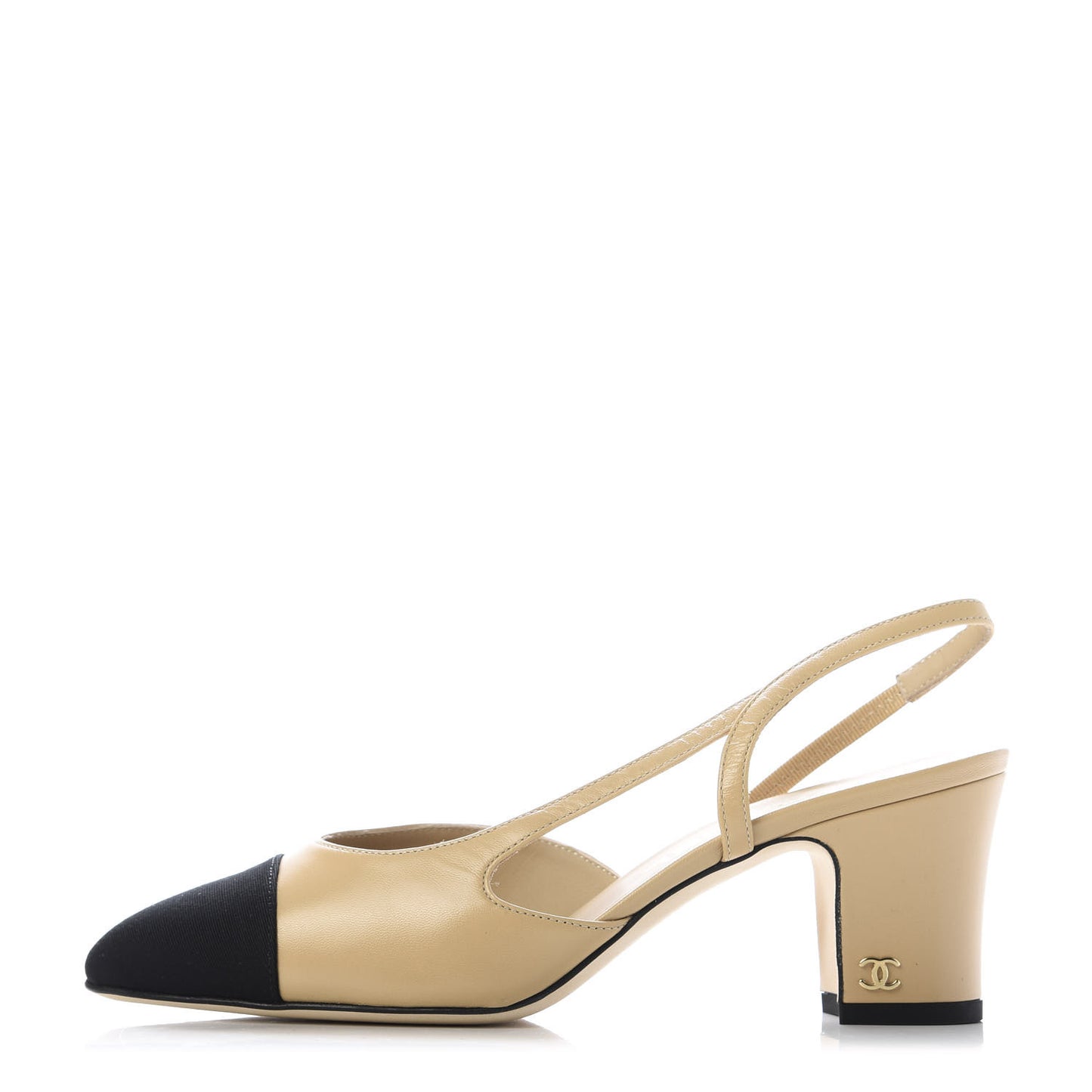 Goatskin Grosgrain Cap Toe CC Slingback Pumps 36.5 Beige Black