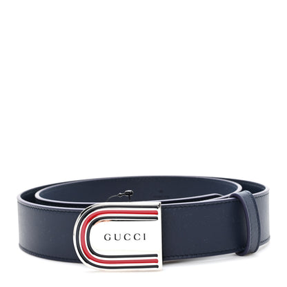 Gucci Moon Calfskin Round Plaque 35mm Belt 95 38 Navy 1 of 4