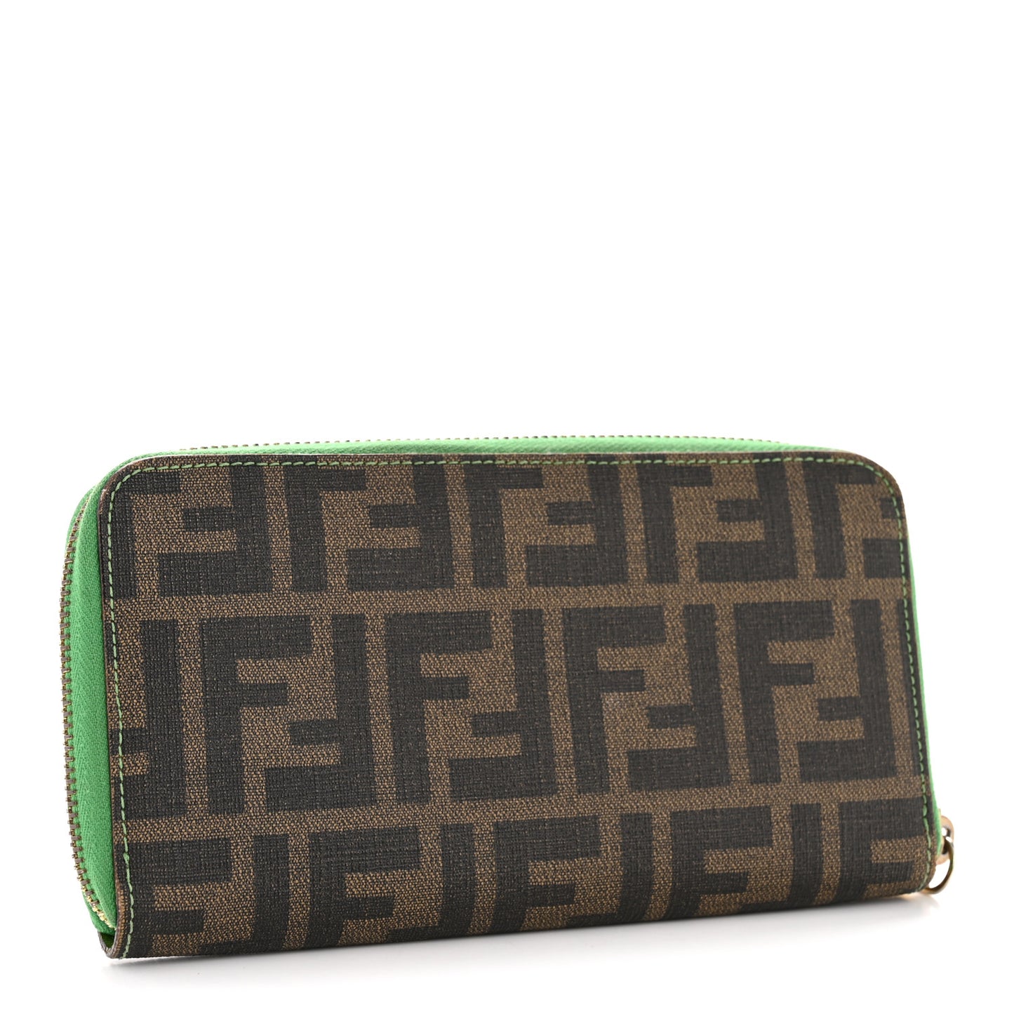 Zucca Spalmati Vitello Elite Clover Print Zip Around Wallet Tobacco Green