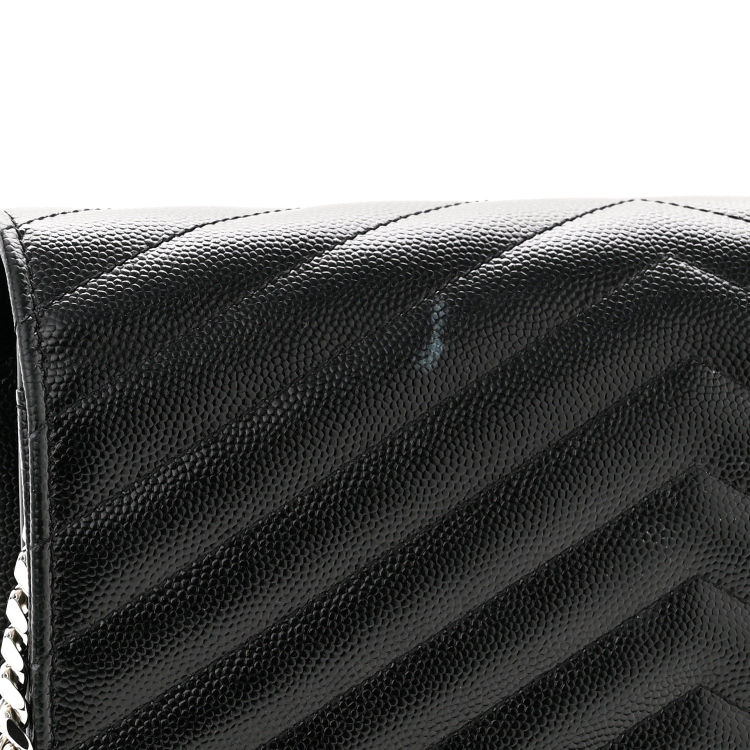Saint Laurent Grain De Poudre Matelasse Chevron Monogram Chain Wallet Black 10 of 10