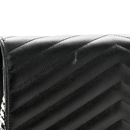 Saint Laurent Grain De Poudre Matelasse Chevron Monogram Chain Wallet Black 10 of 10