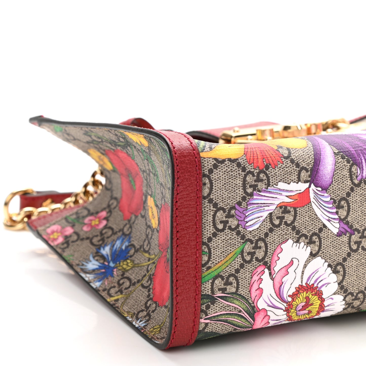 GG Supreme Monogram Flora Small Padlock Tote Red