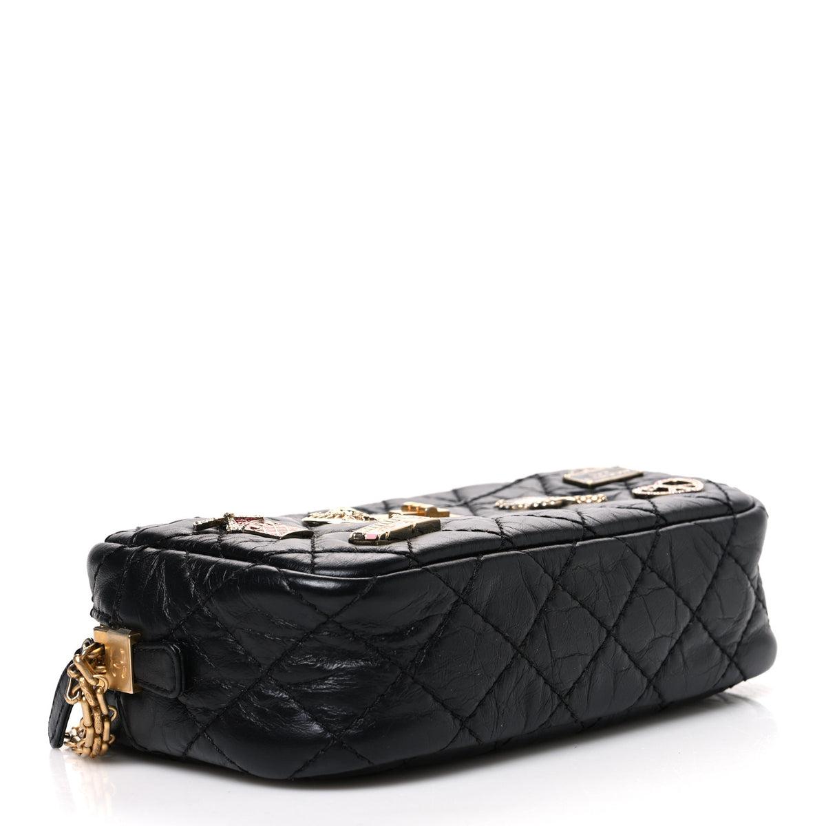 Aged Calfskin Quilted Mini Lucky Charm Reissue Camera Case Black