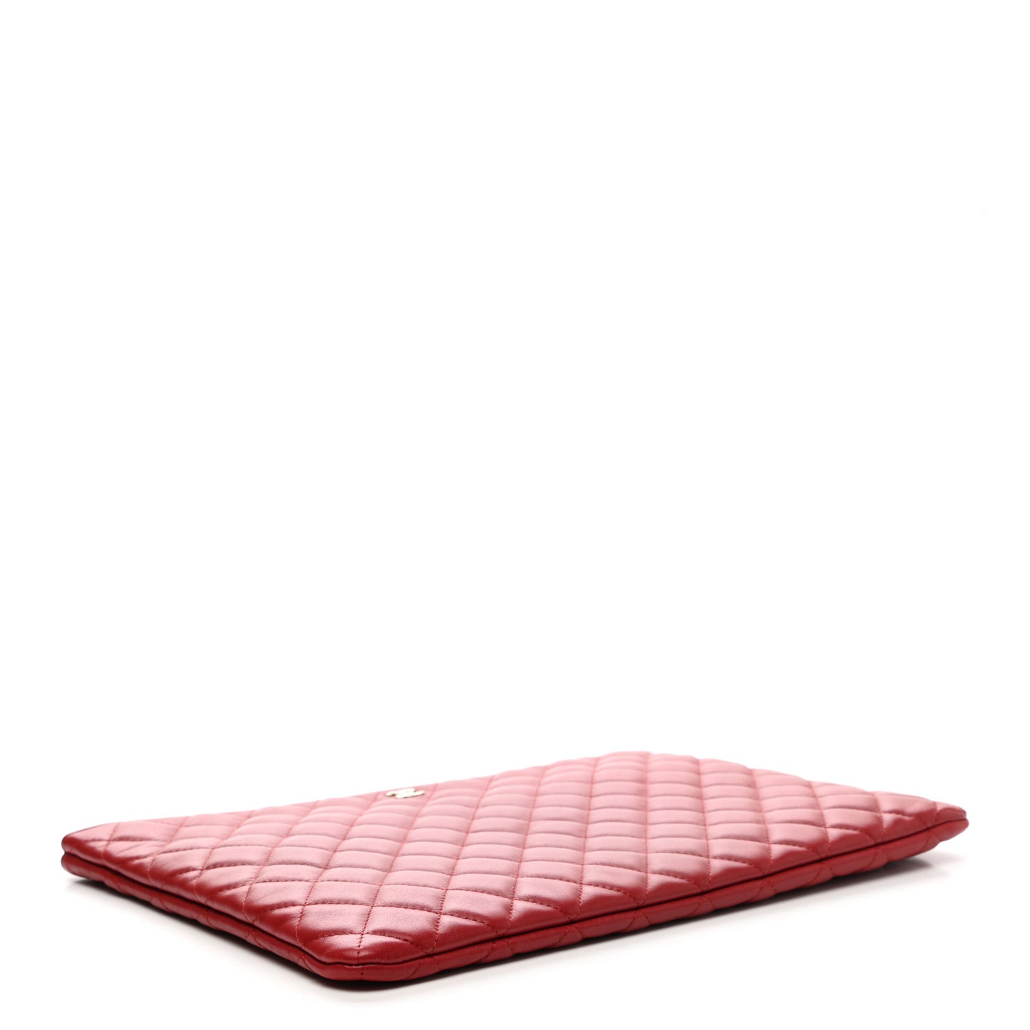 Lambskin Quilted Large Cosmetic Case Red