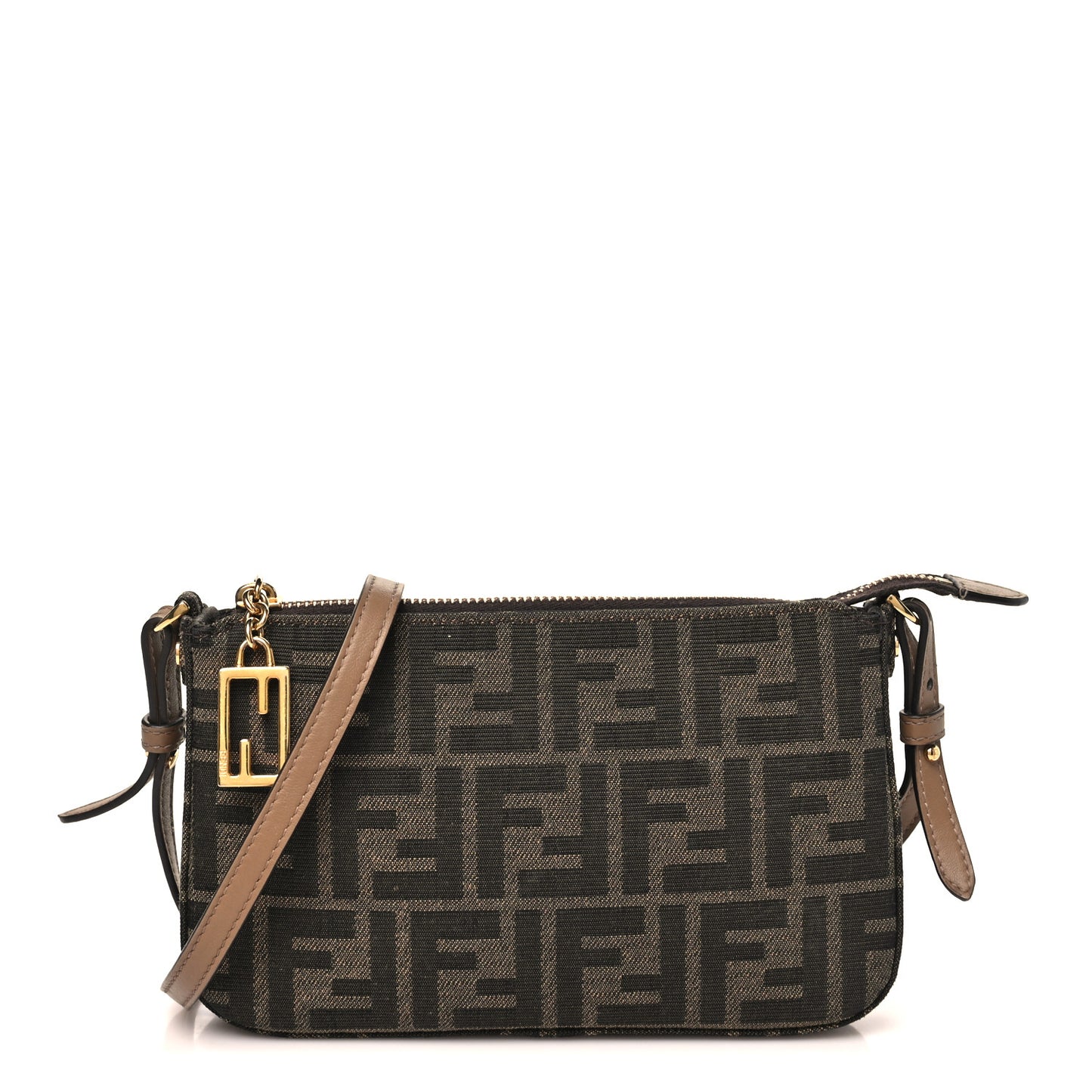Fabric Jacquard Vitello Grace FF 1974 Baguette Pouch Tobacco Moro Sand