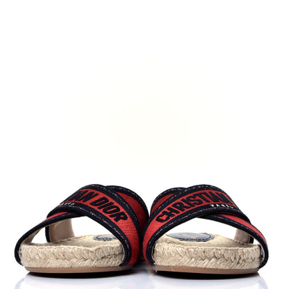 Christian Dior Canvas Embroidered Granville Espadrille Crisscross Flat Slide Sandals 37.5 Spicy Red 2 of 10