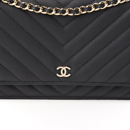 Chanel Caviar Chevron Quilted Wallet On Chain WOC Black 10 of 11