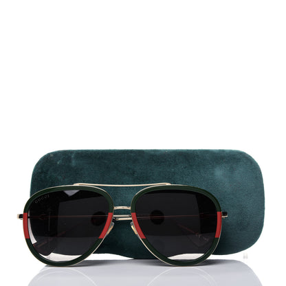 Gucci Web Aviator Sunglasses GG0062S Green Red 8 of 8