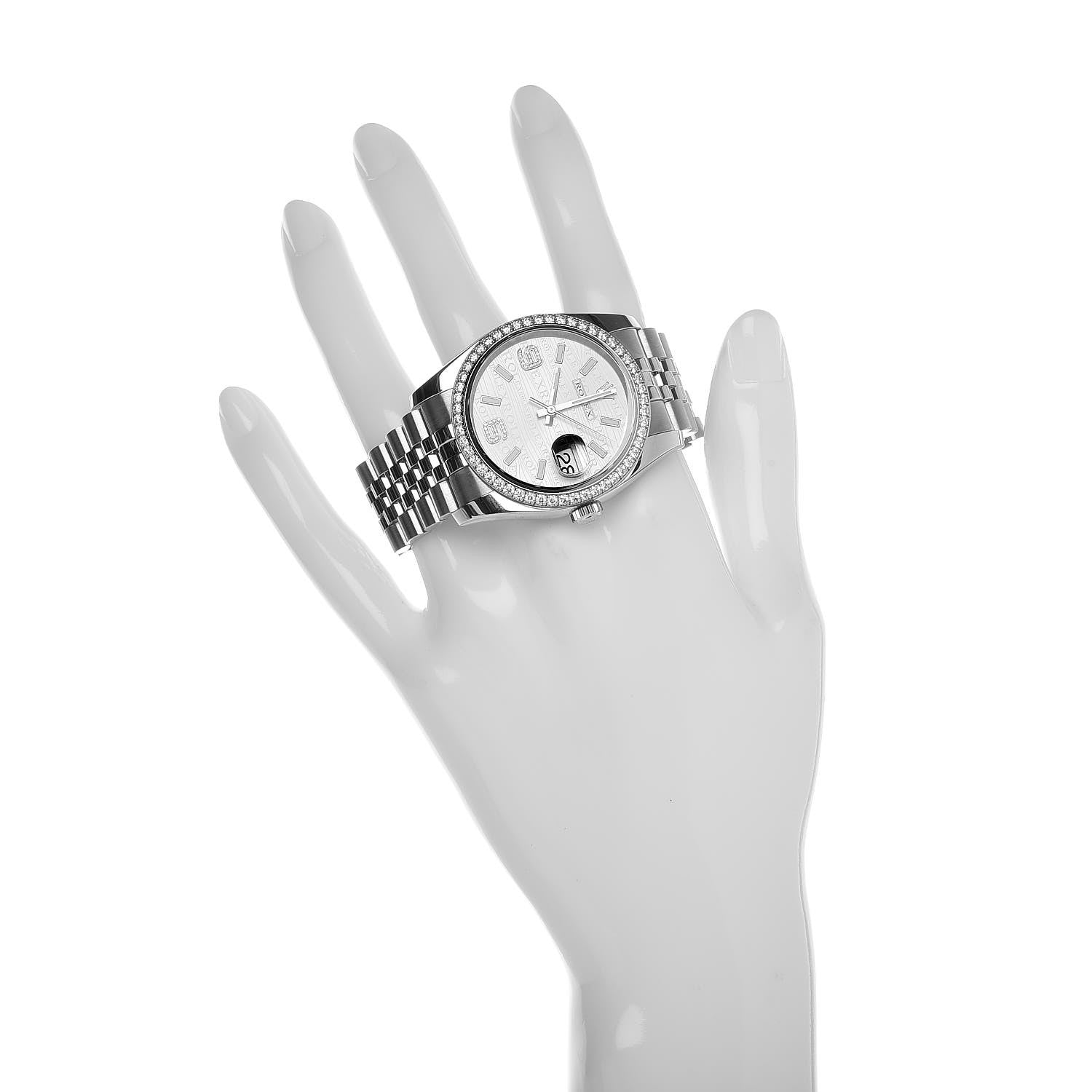 Rolex Stainless Steel 18K White Gold Diamond 36mm Oyster Perpetual Datejust Watch Rhodium Waves 116244 2 of 7