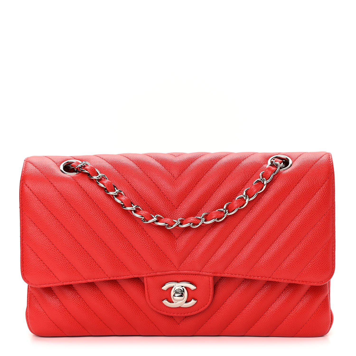 Chanel Caviar Chevron Quilted Medium Double Flap Red 1 of 10
