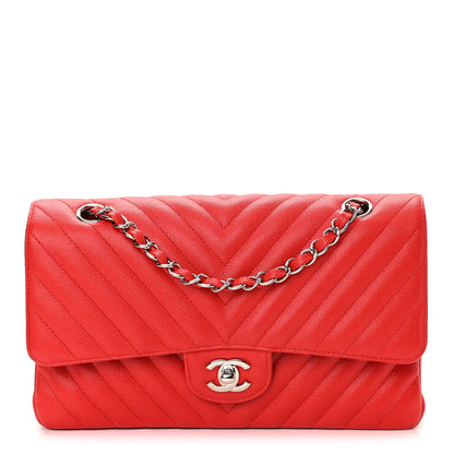 Chanel Caviar Chevron Quilted Medium Double Flap Red 1 of 10