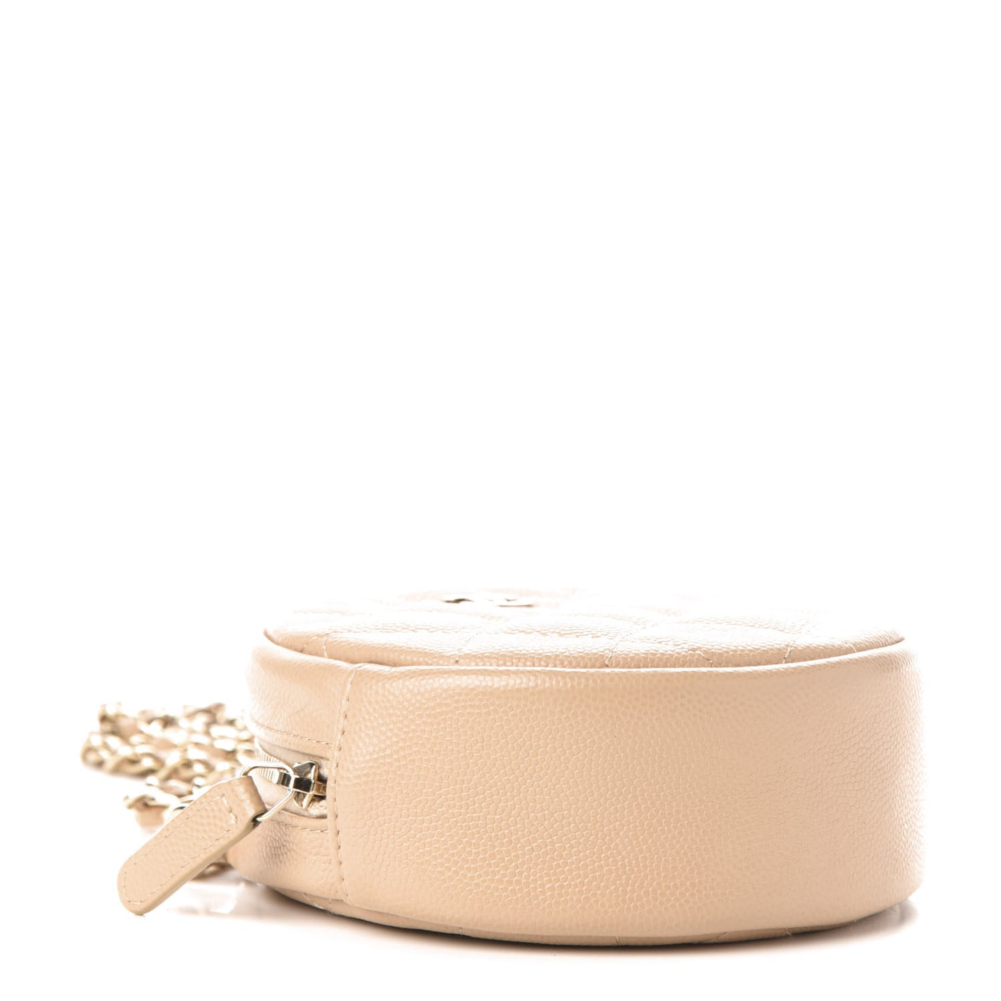 Caviar Quilted Round Clutch With Chain Beige